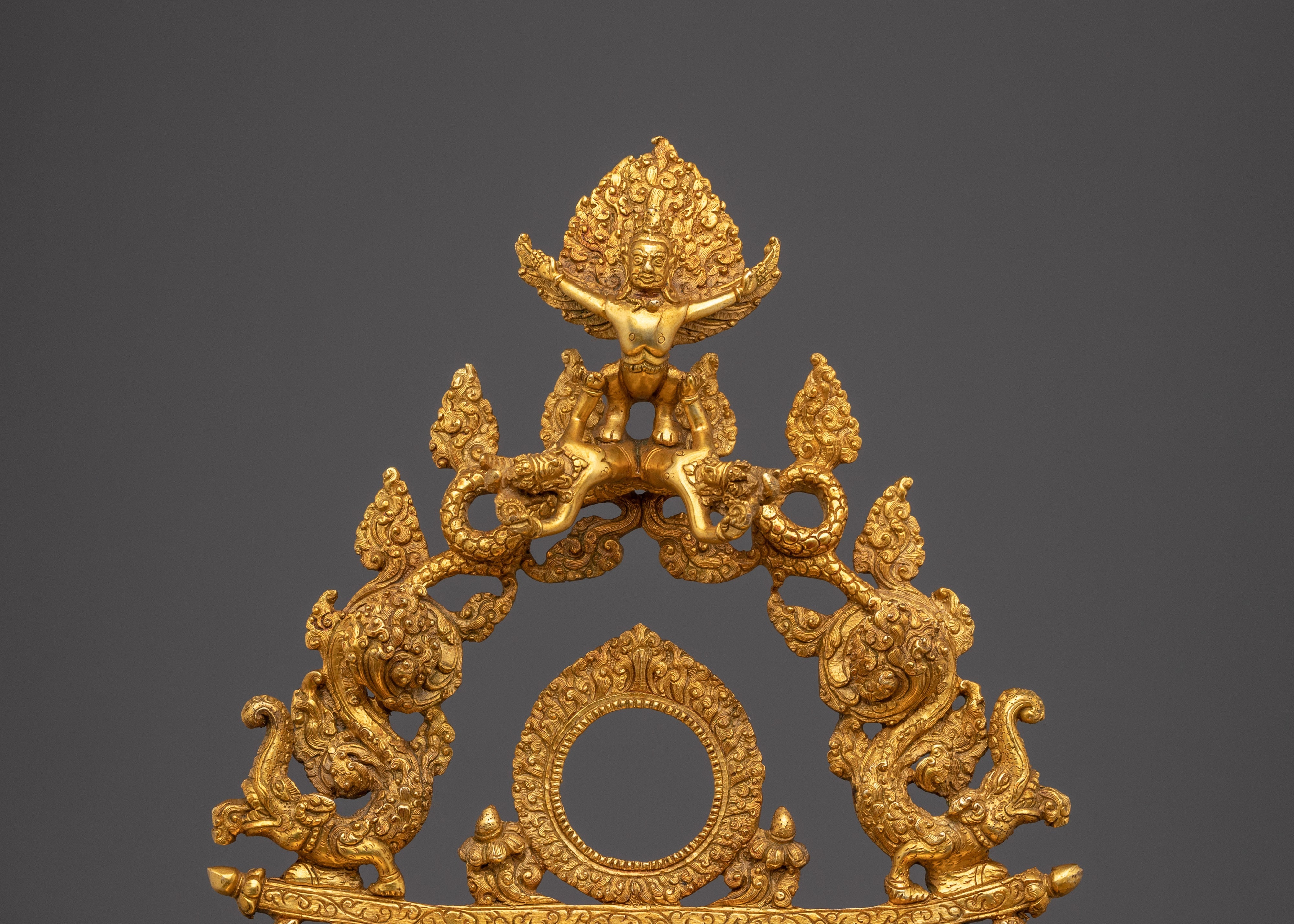 Gold-Plated, Copper Throne with Garuda | Sacred Ritual Throne for Shrine and Altar