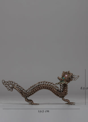 Elegant Silver Filigree Dragon Statue | Buddhist-Inspired Home Decor