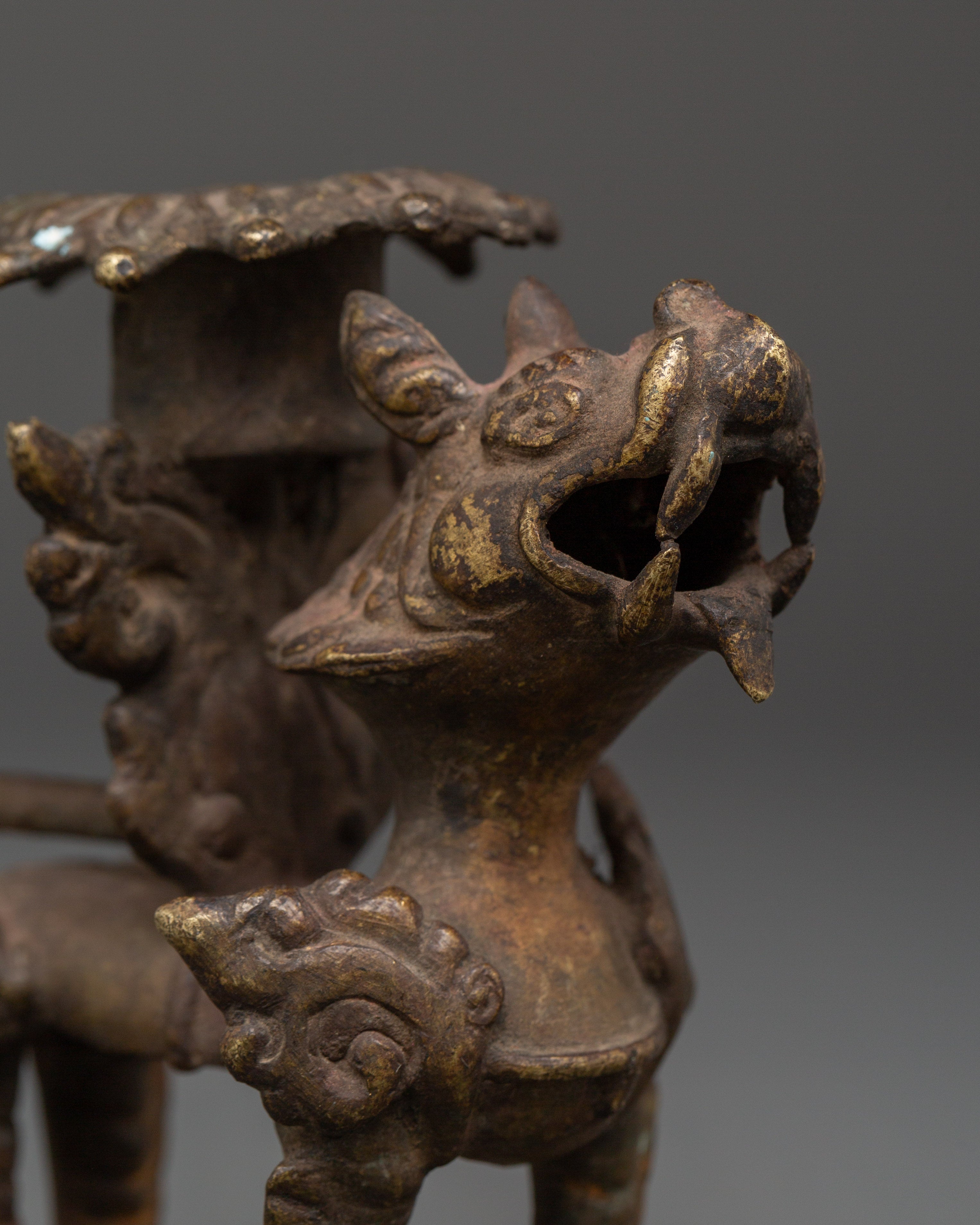 Bronze Lion Candle Holder for Hindu Rituals | Handcrafted Oil Lamp