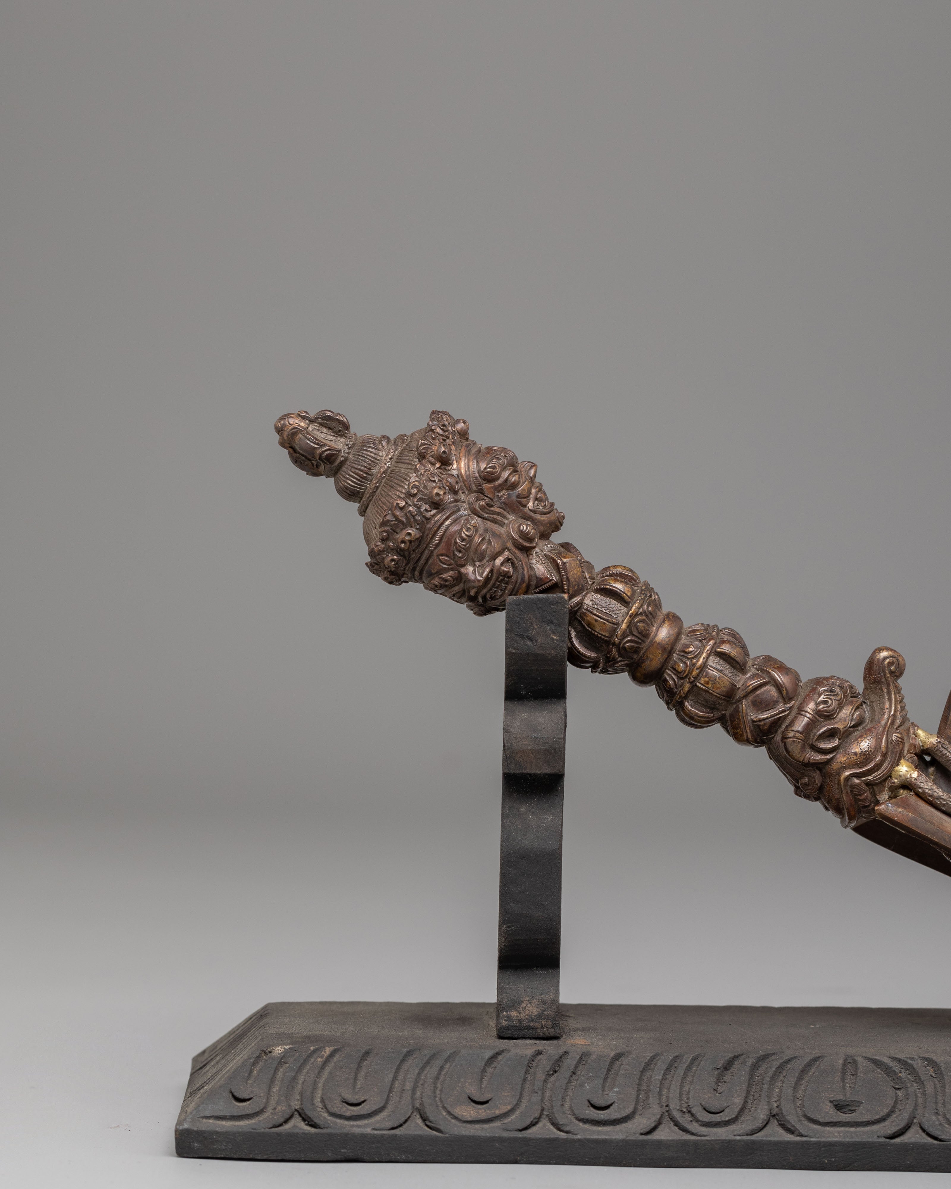 Ritual Phurba Dagger With Stand | Sacred Vajrayana Ceremonial Blade
