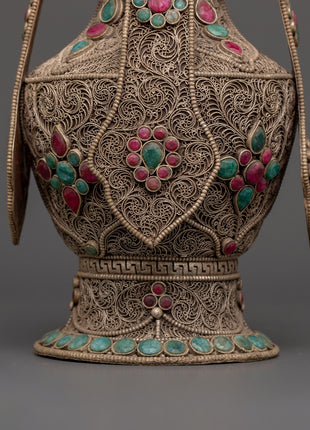 Handcrafted Tibetan Life Vase | Healing Ritual Vase for Ceremonies