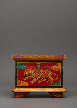 Hand-Painted Wooden Tiger Box