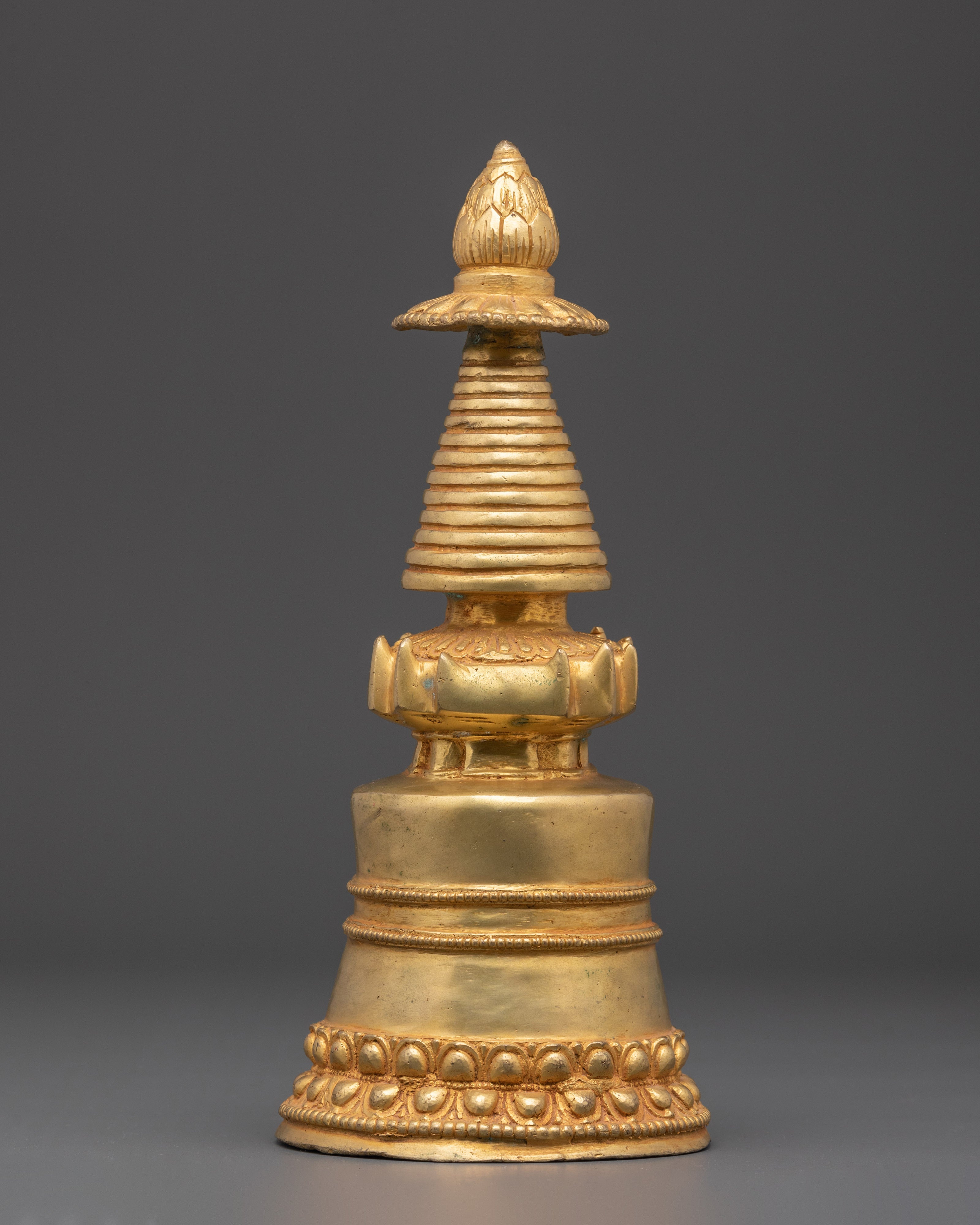Sacred Tibetan Buddhist Stupa | Gold-Plated Copper Spiritual Symbol