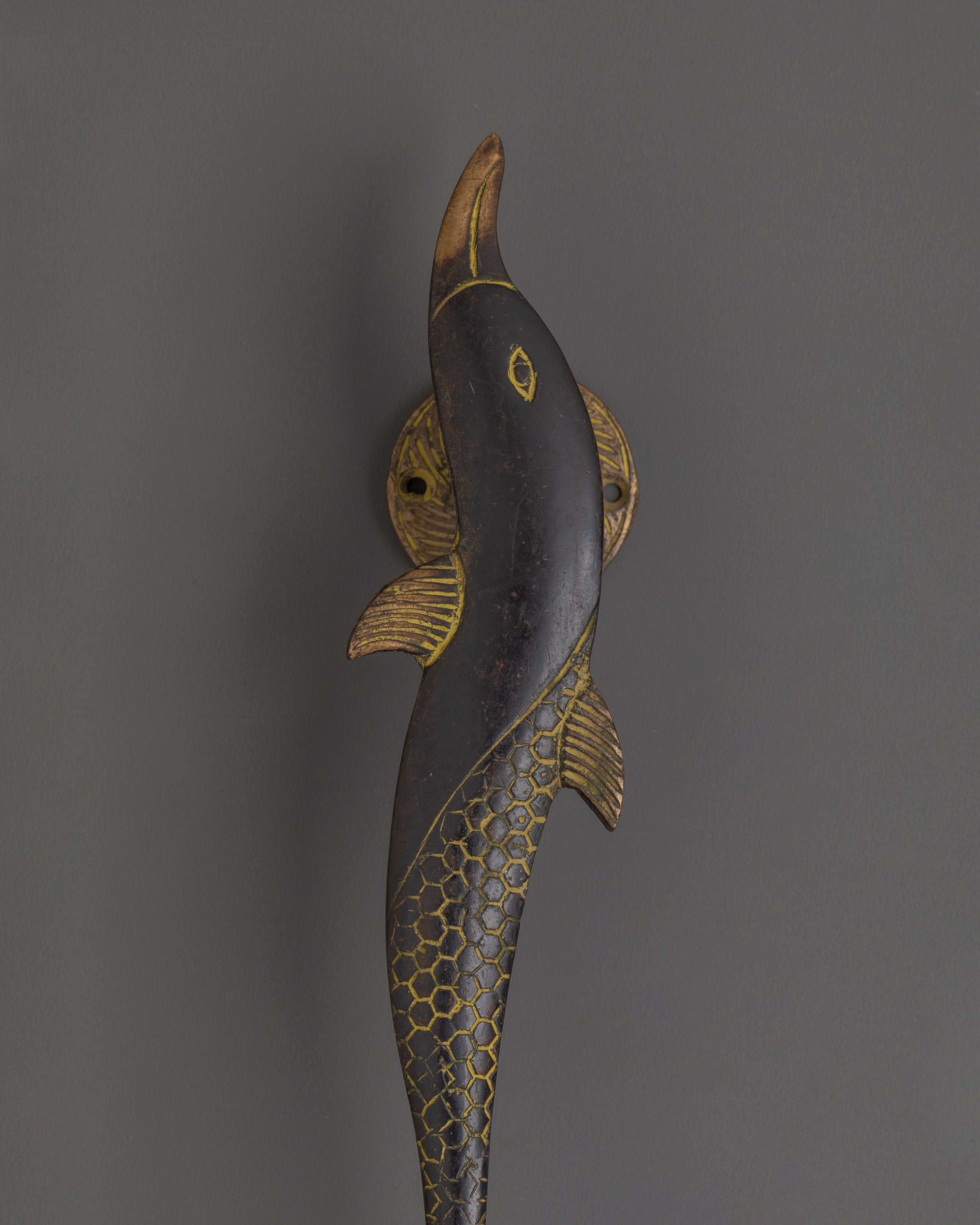 Handmade Fish Door Handle | Engraved Brass Door Pull for Nautical & Artistic Decor