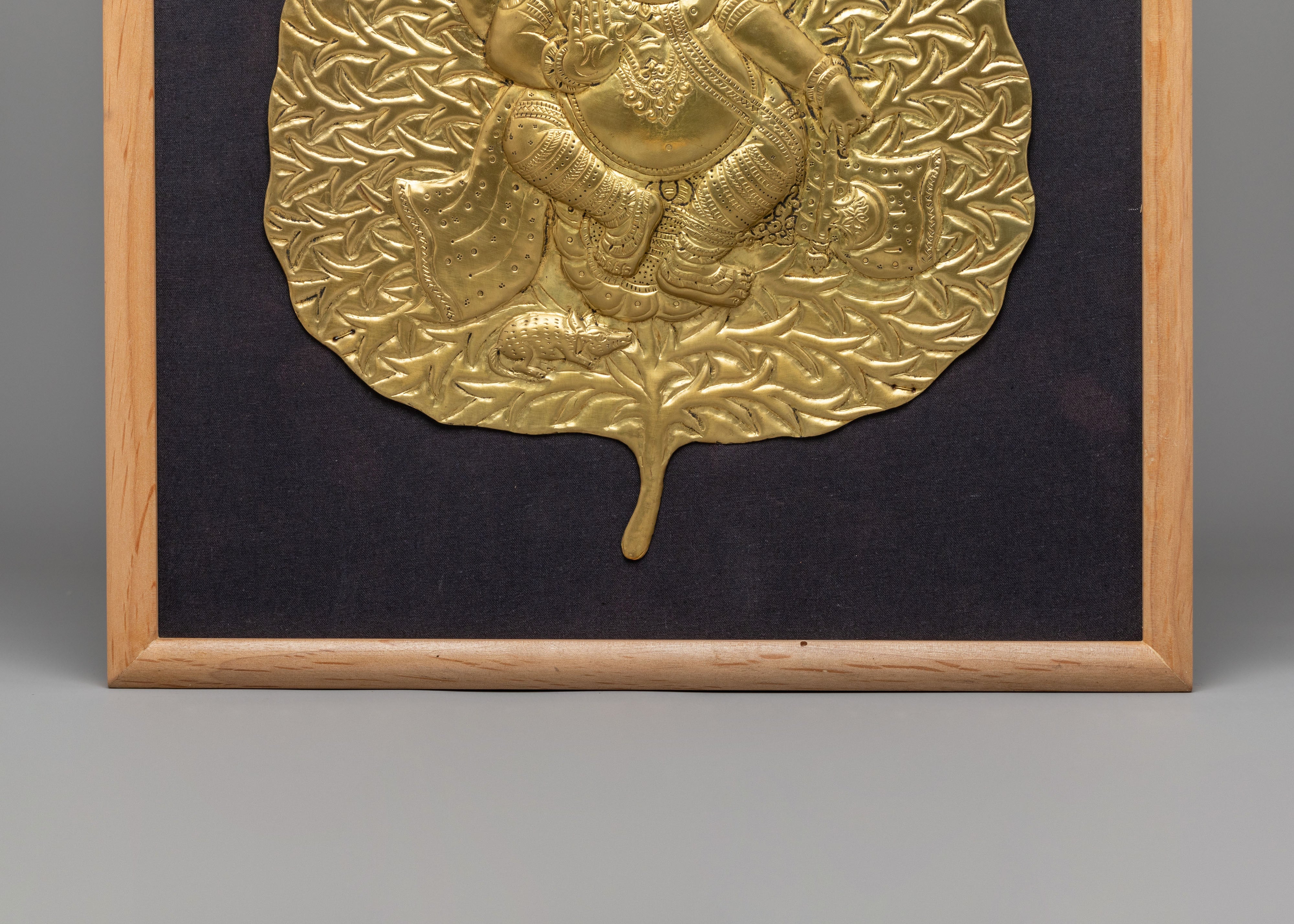 Sacred Ganesh Hindu Deity Wall Art | Brass Ganesha Leaf Art