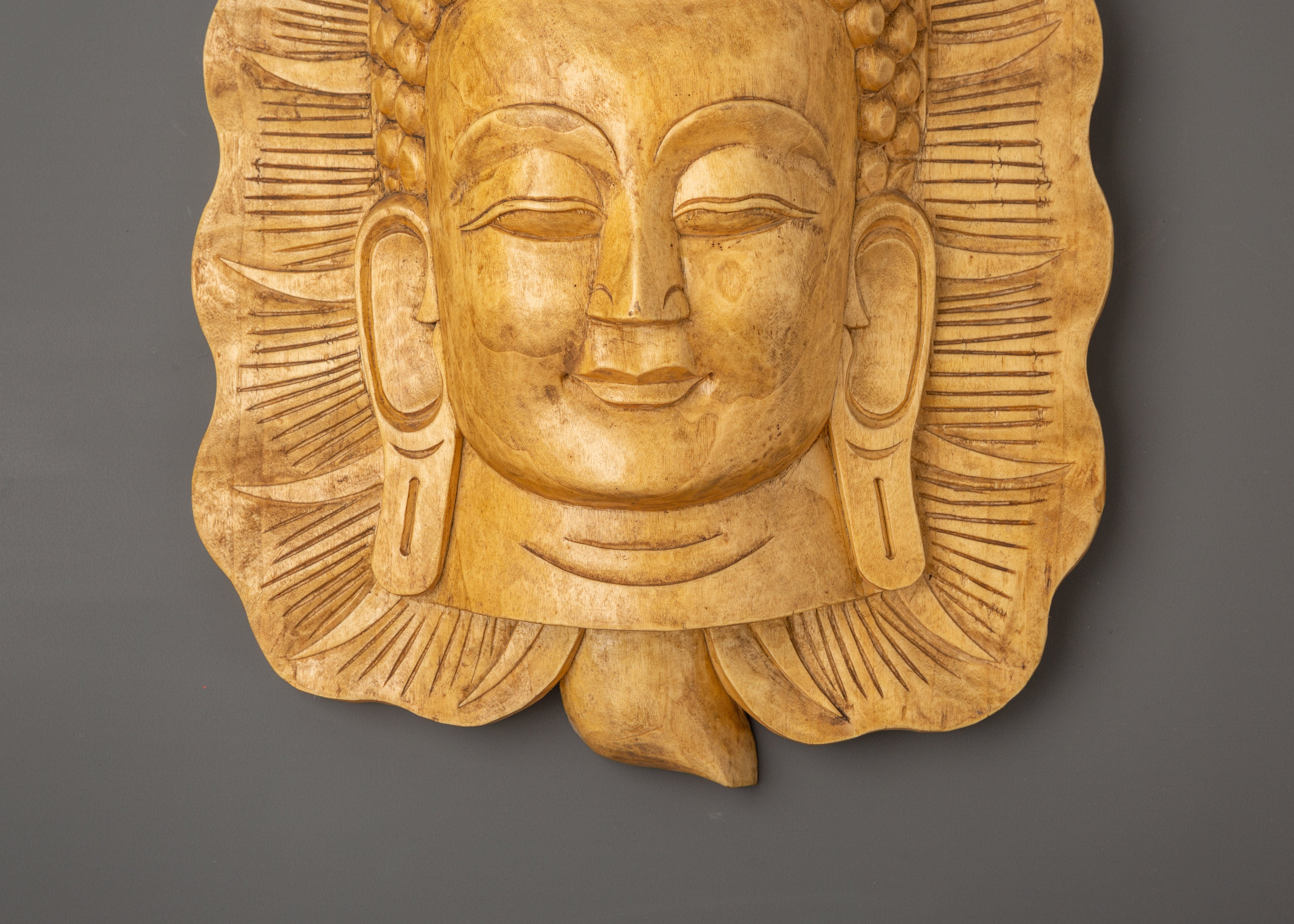 Buddha Face Wall hanging Decor | Spiritual Buddhist Wooden Art