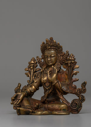 Handcarved Goddess Green Tara Figure | The Mother of Liberation