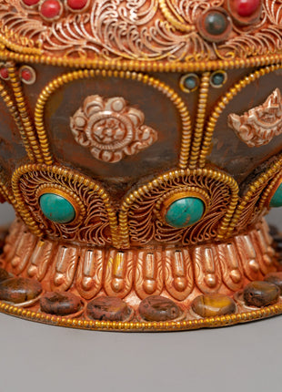 Crystal Dhupur Rice Pot | Handcrafted Copper Pot with Filigree and Gold Plating