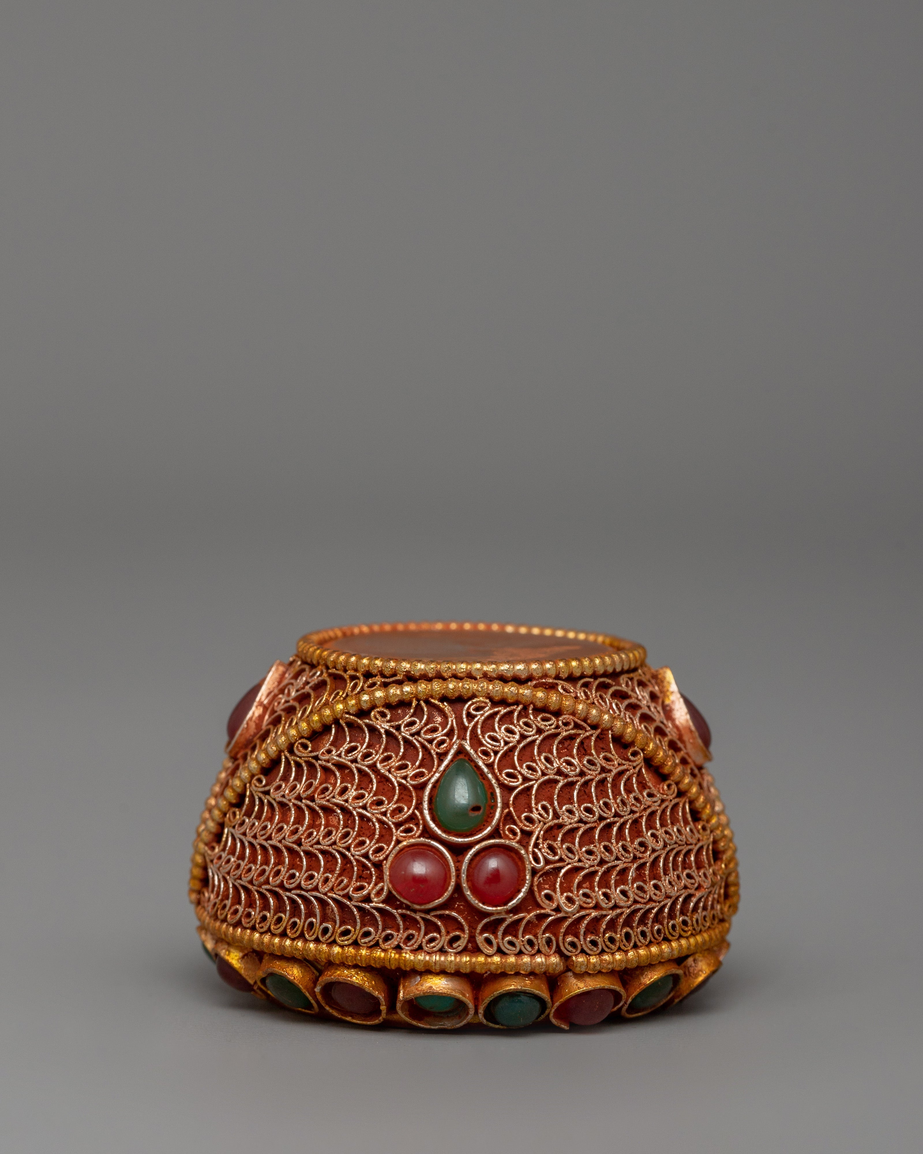 Golpa Ritual Offering Bowl | Handcrafted Tibetan Copper Alms Bowl with Filigree Work