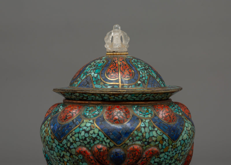 Tibetan Ceremonial Rice Pot | Buddhist Offering Bowl for Meditation Spaces