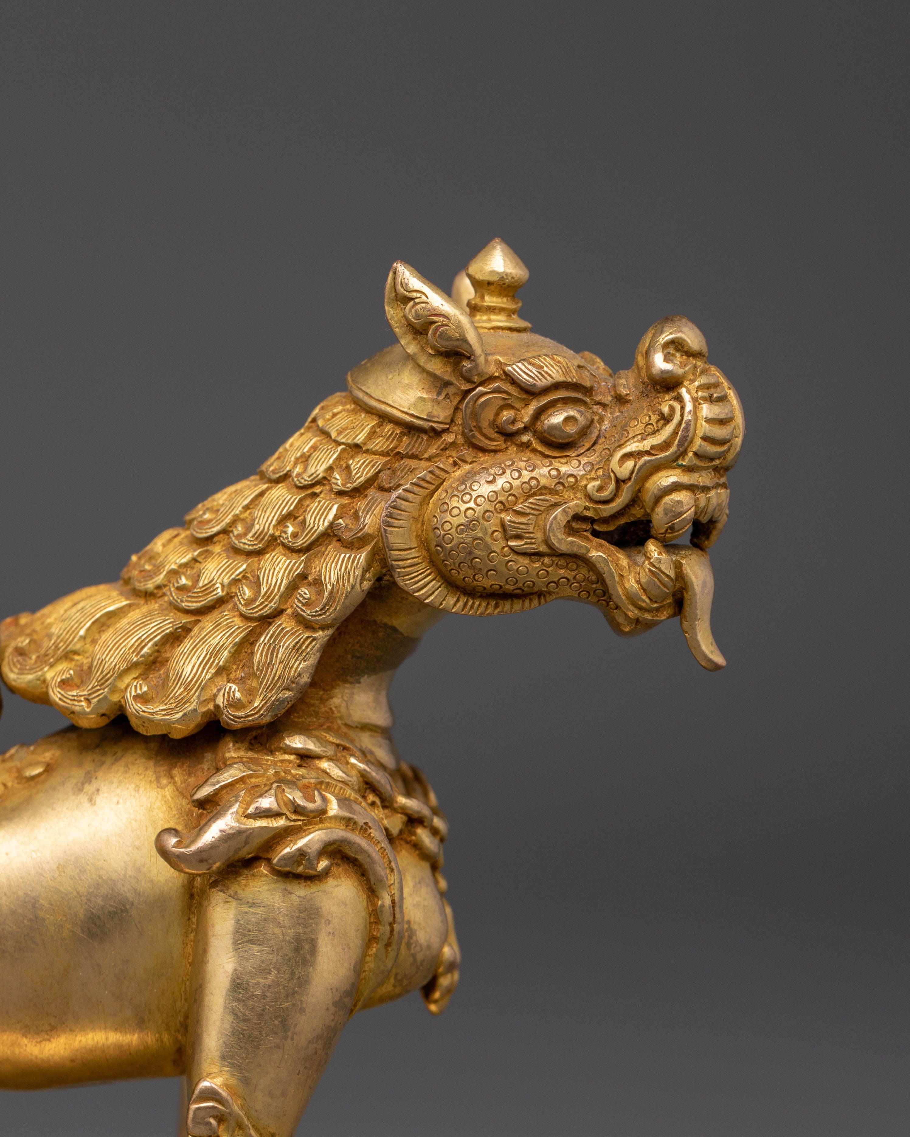 Gold Plated Lion Statue Set | Set of Two Temple Guardians