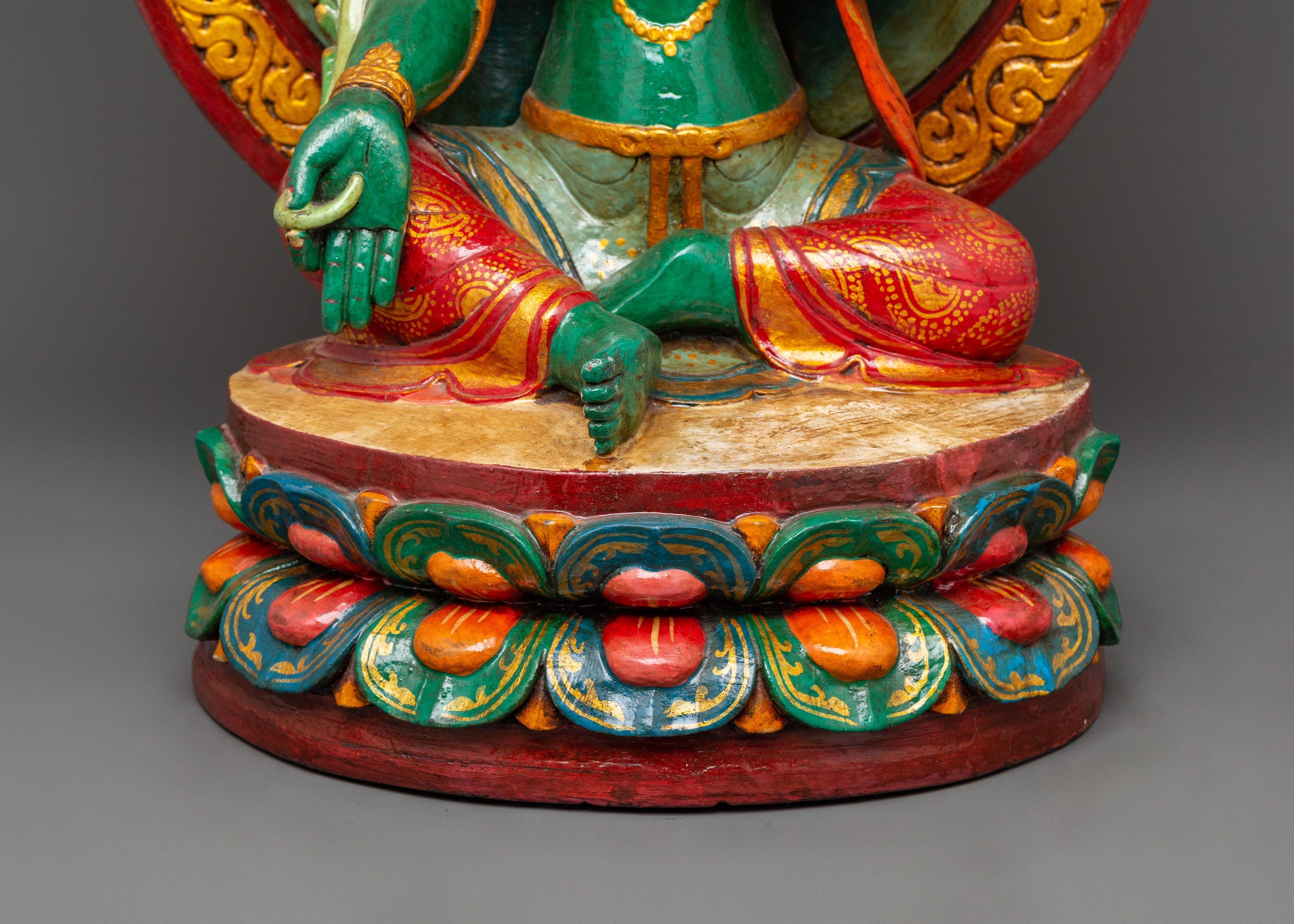 Green Tara Wooden Statue | Symbol of Compassion & Protection