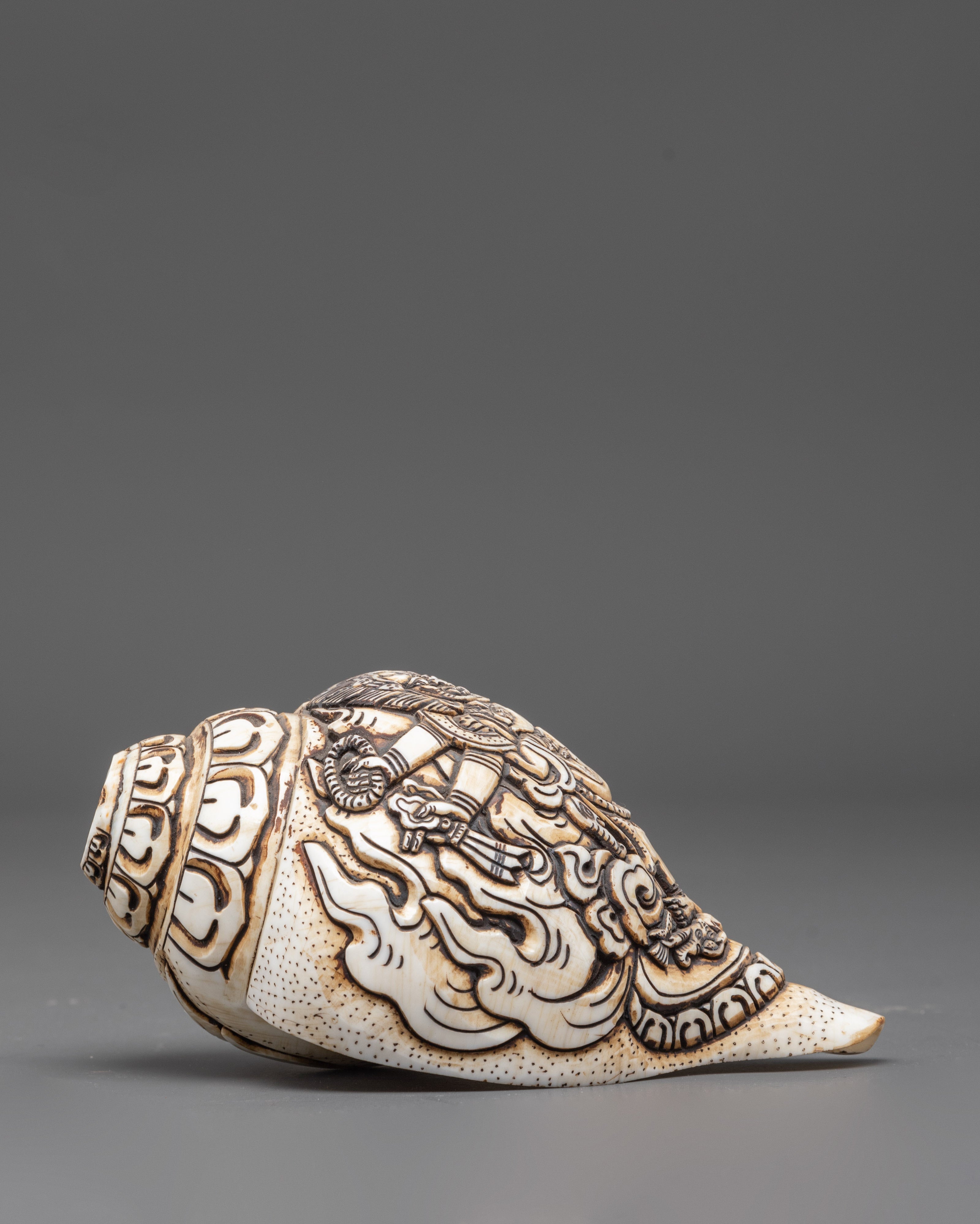 Hand Craved Six Armed Mahakala Conch | Symbol of Wisdom