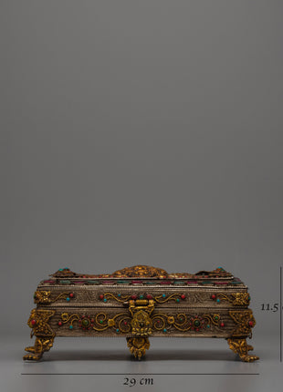 Tibetan Treasure Box with Silver Wire |  Perfect for jewelry storage