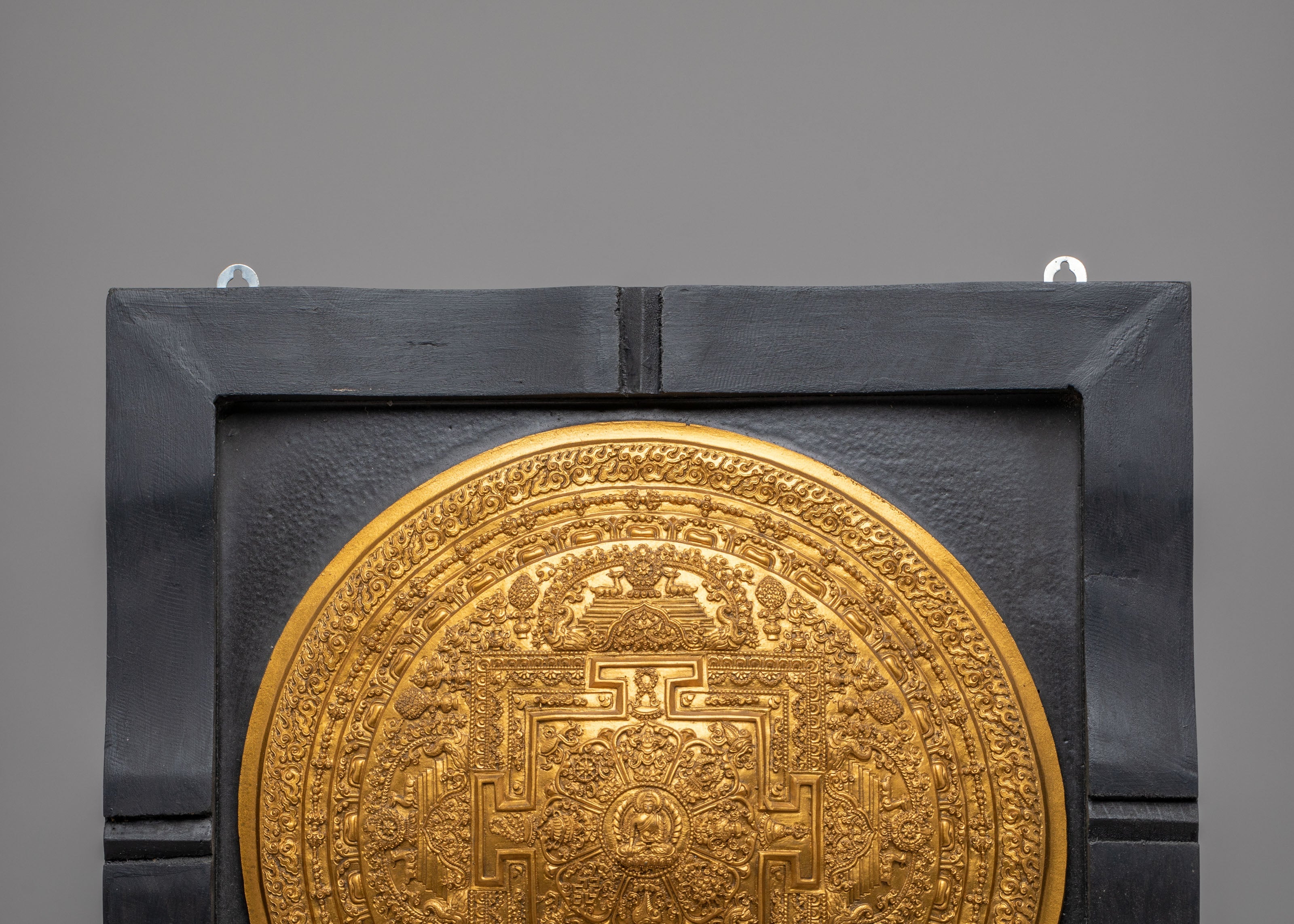 Sacred Buddha Mandala Wall Hanging | Brass Buddhist Artwork with Wooden Frame