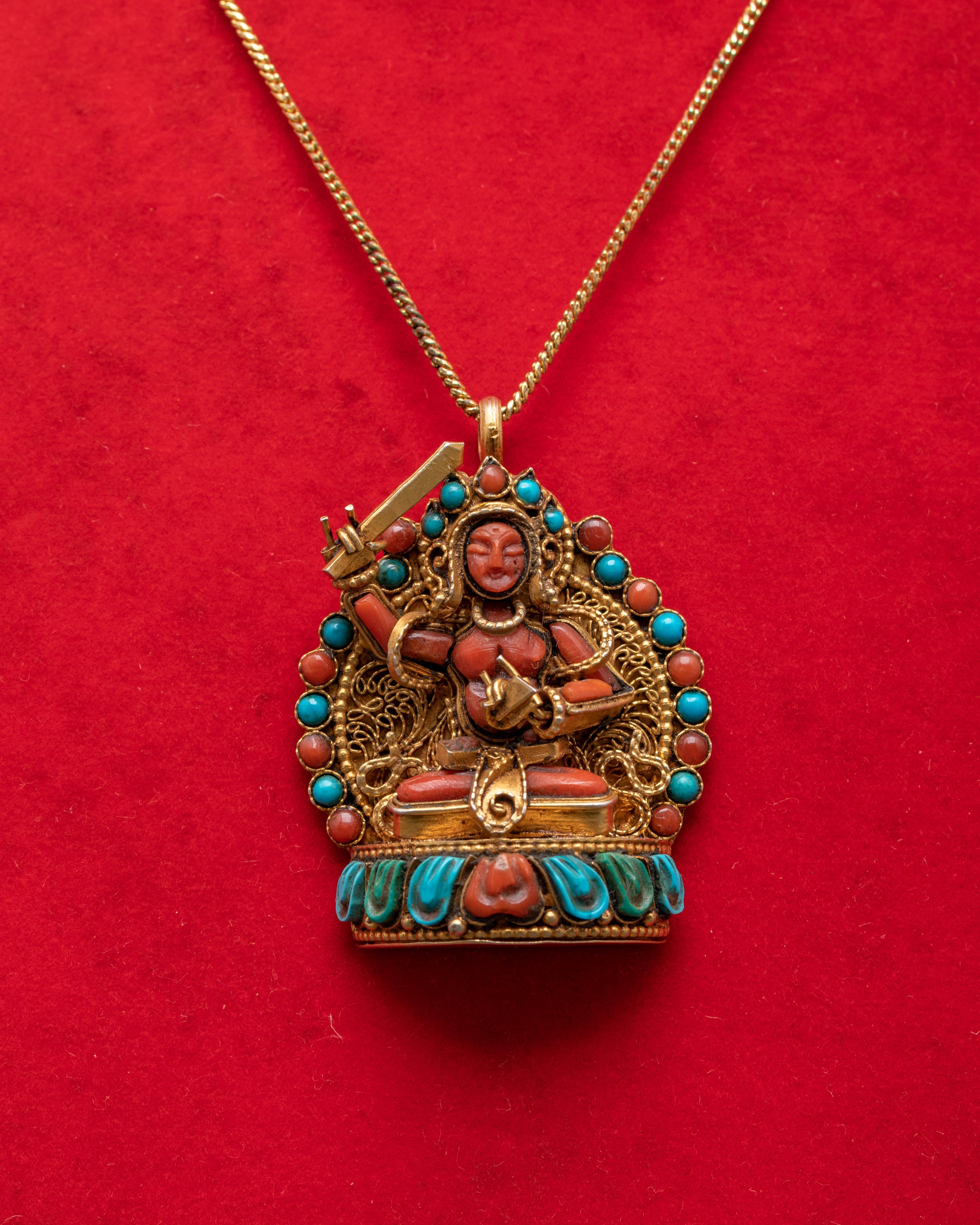 Gold Plated Manjushri Locket | Buddhist Wisdom Deity