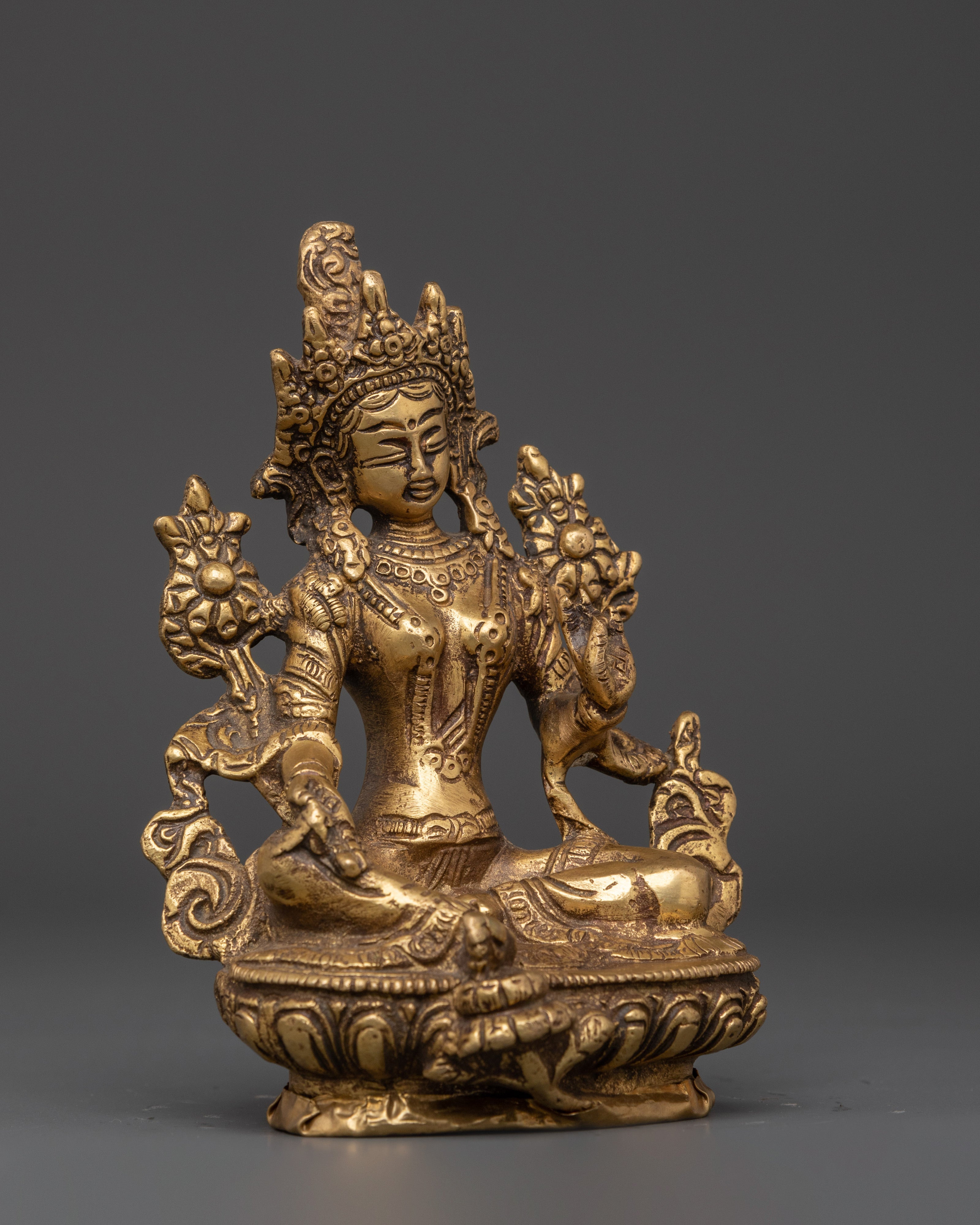 Handmade Spiritual Green Tara Statue | Brass Shyama Tara Figurine for Meditation
