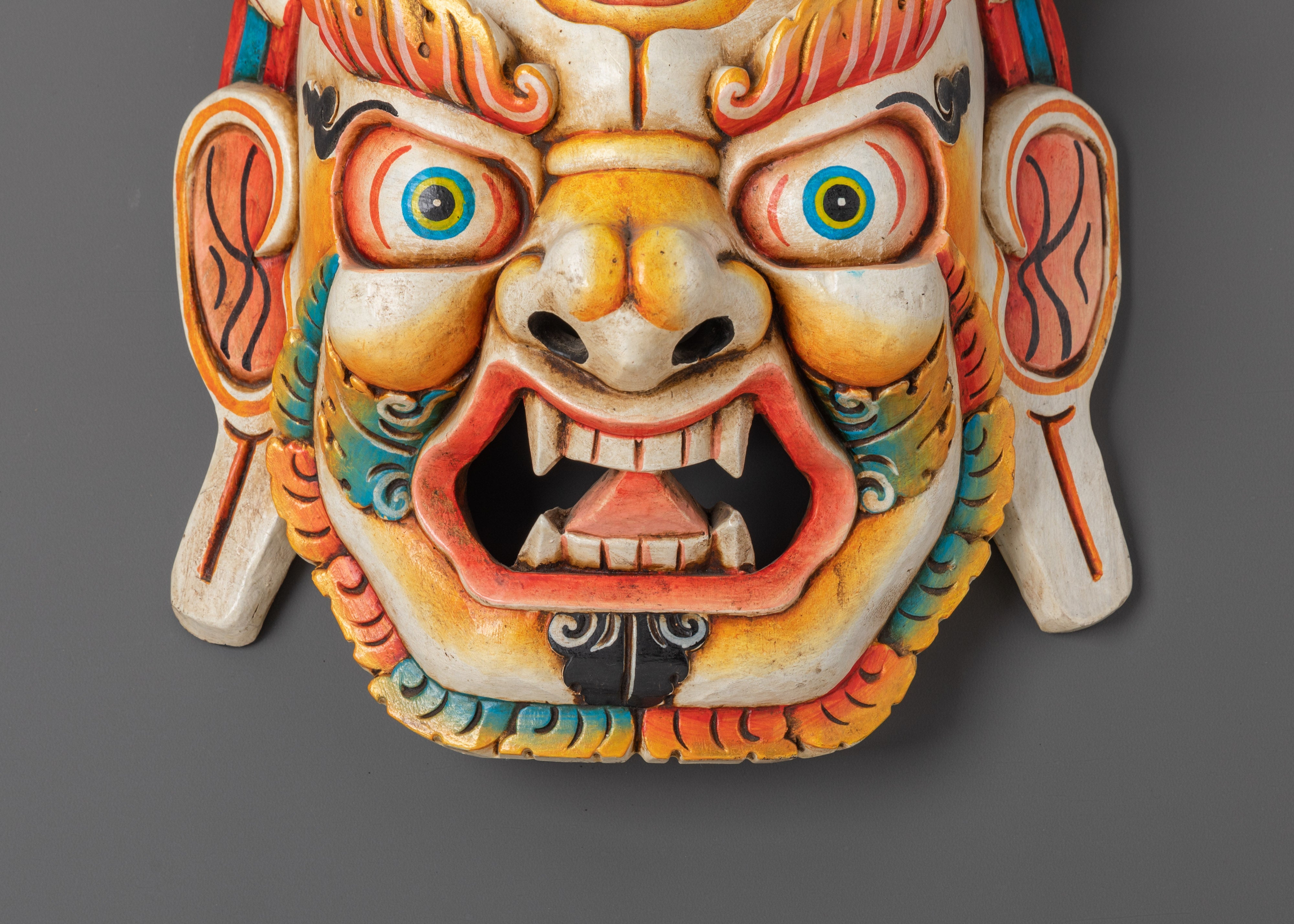 Wooden Bhairav Mask Wall Hanging | Tibetan Buddhist Protector Mask