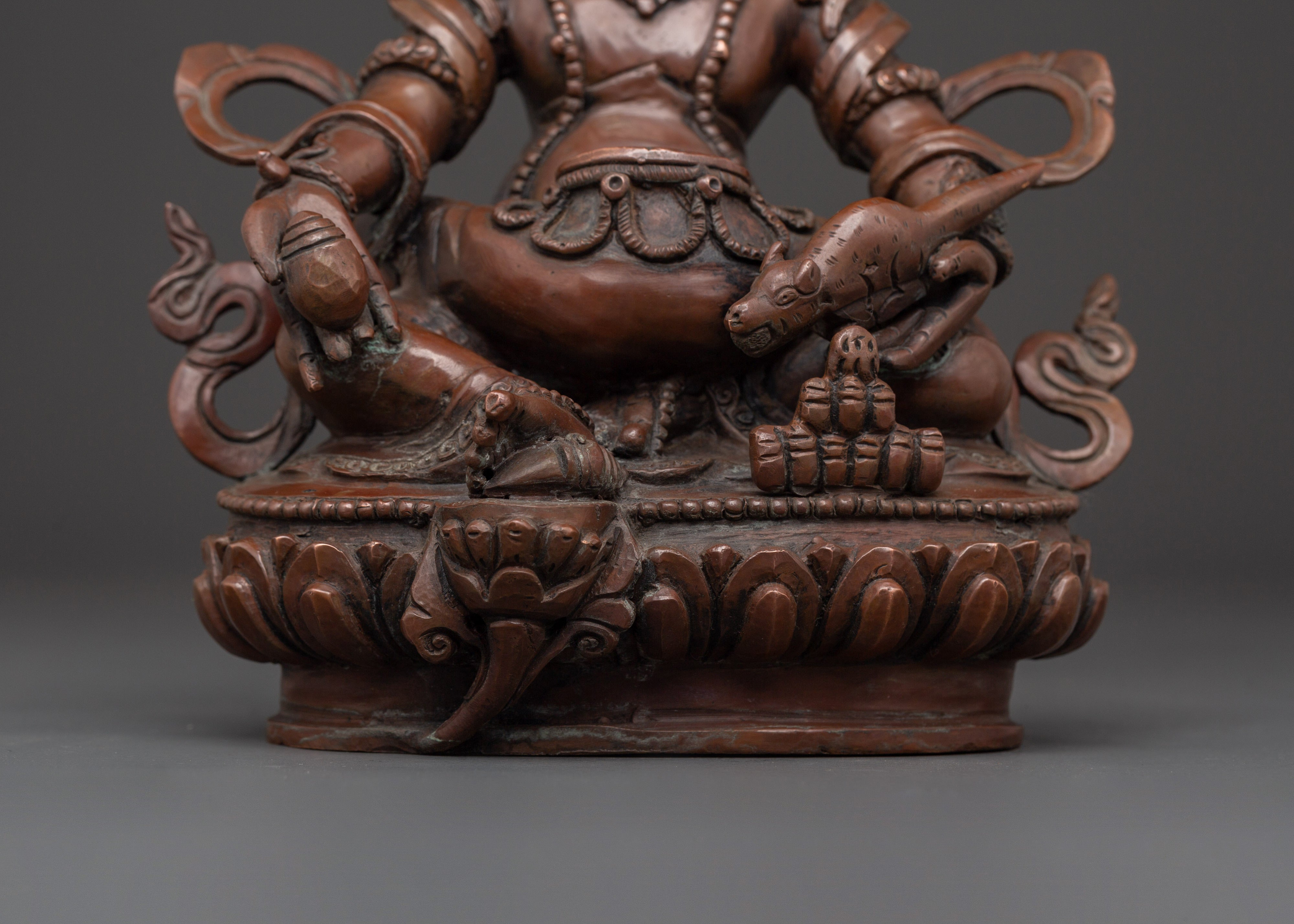 Tibetan Dzambhala Statue with Consort | Handmade Oxidized Copper Sculpture