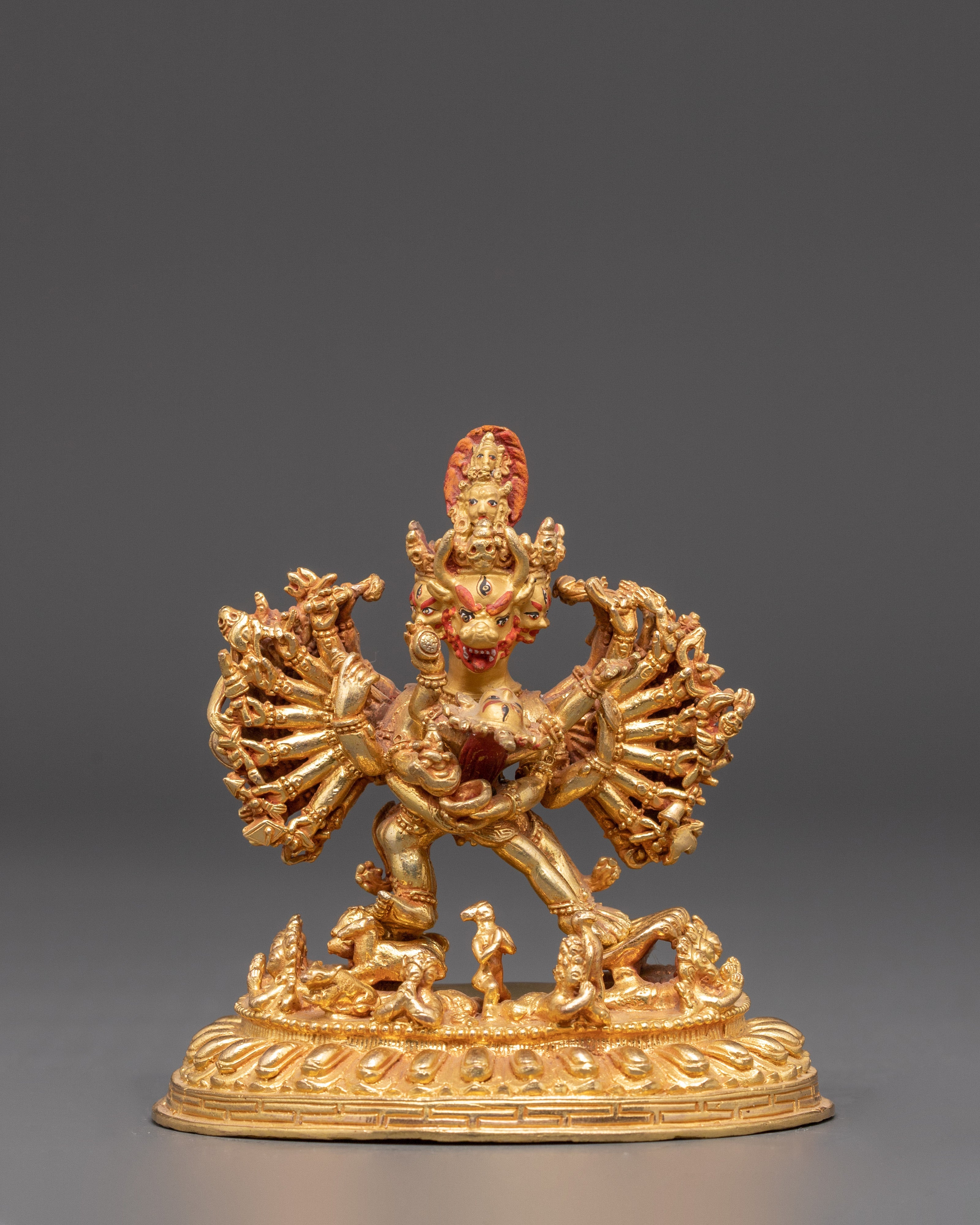 Yamantaka Gold Plated Statue | Tibetan Buddhist Deity Sculpture