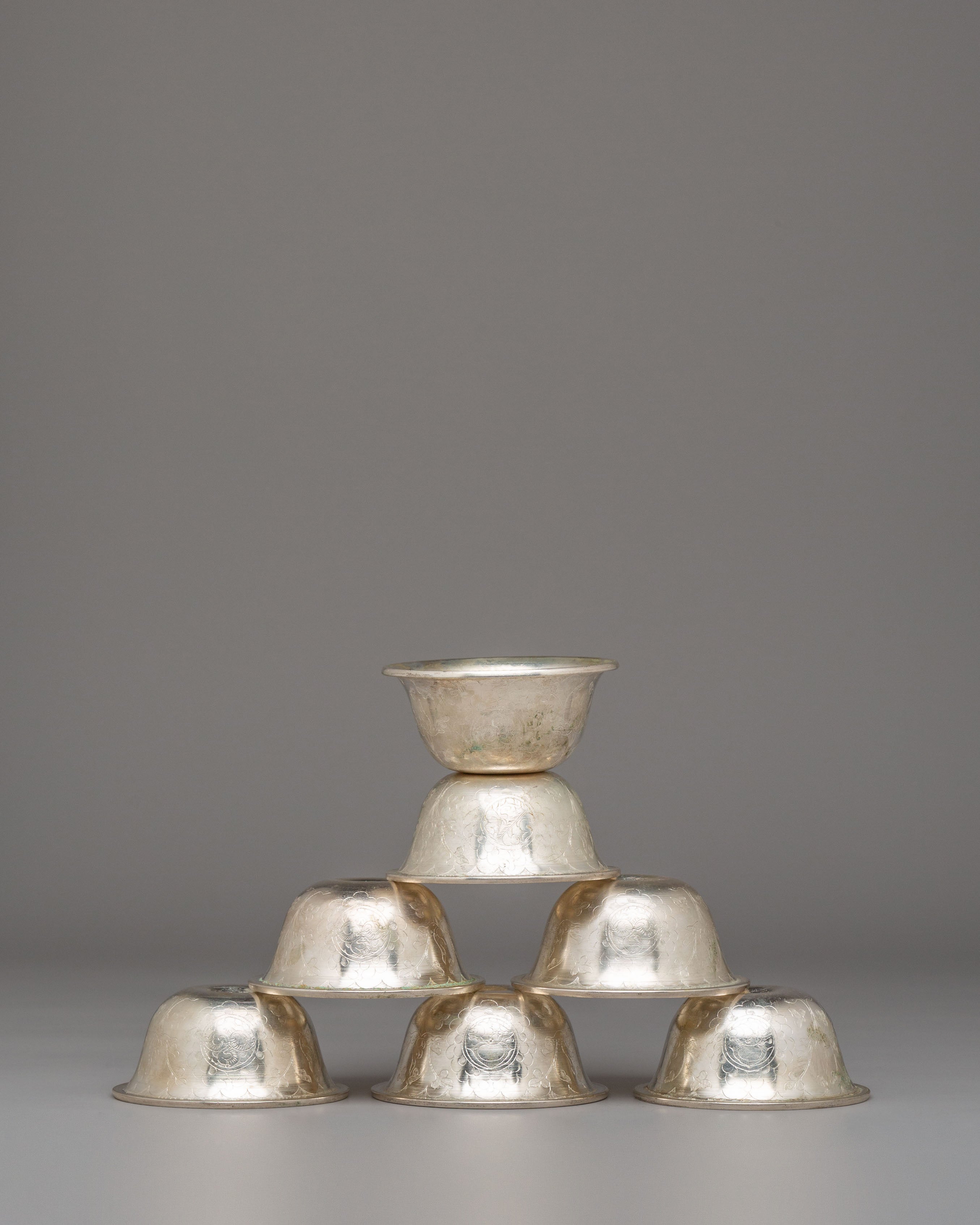 Tibetan Offering Bowl for Altar Use | Silver-Plated Meditation Offering Bowls