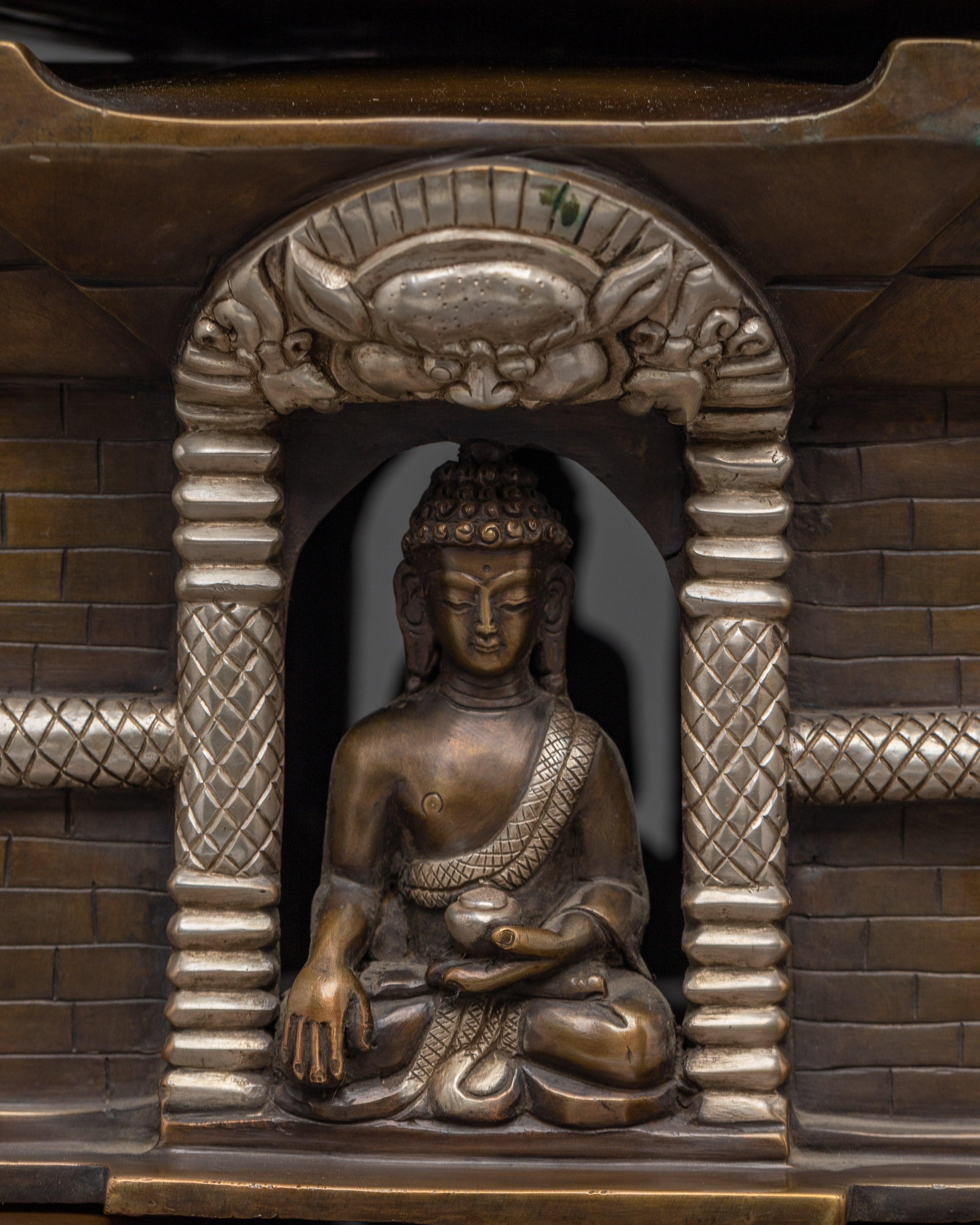 Large Oxidized Copper Stupa | Buddha Statue for Altar