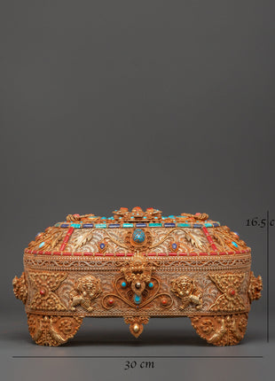 Gold-Plated Tibetan Treasure Box |  Buddhist Altars and Sacred Himalayan Artwork