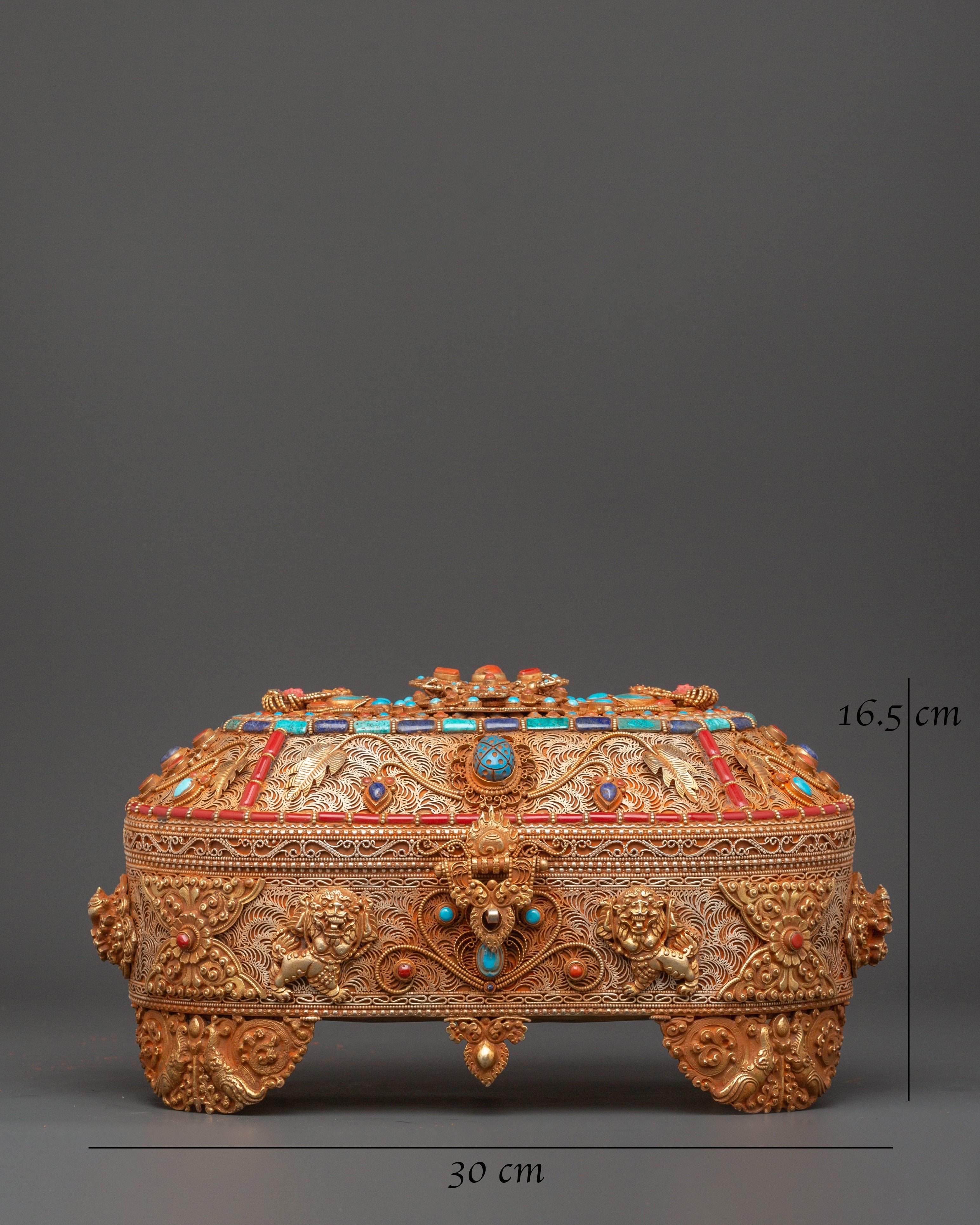 Gold-Plated Tibetan Treasure Box |  Buddhist Altars and Sacred Himalayan Artwork