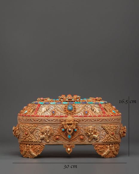 Gold-Plated Tibetan Treasure Box |  Buddhist Altars and Sacred Himalayan Artwork