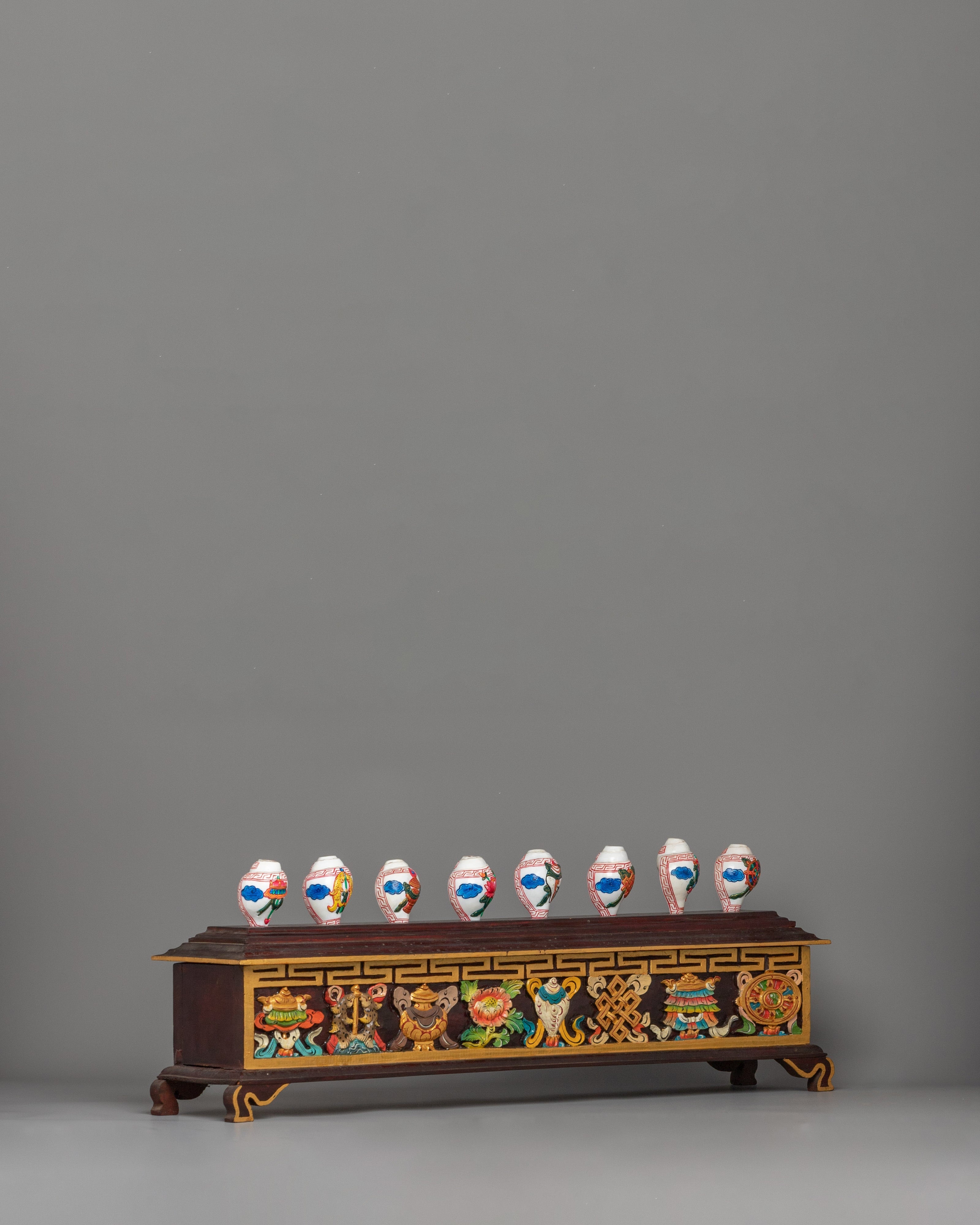 8 Auspicious Symbols Conch Shell Set with Wooden Stand | Ritual Decor&nbsp;