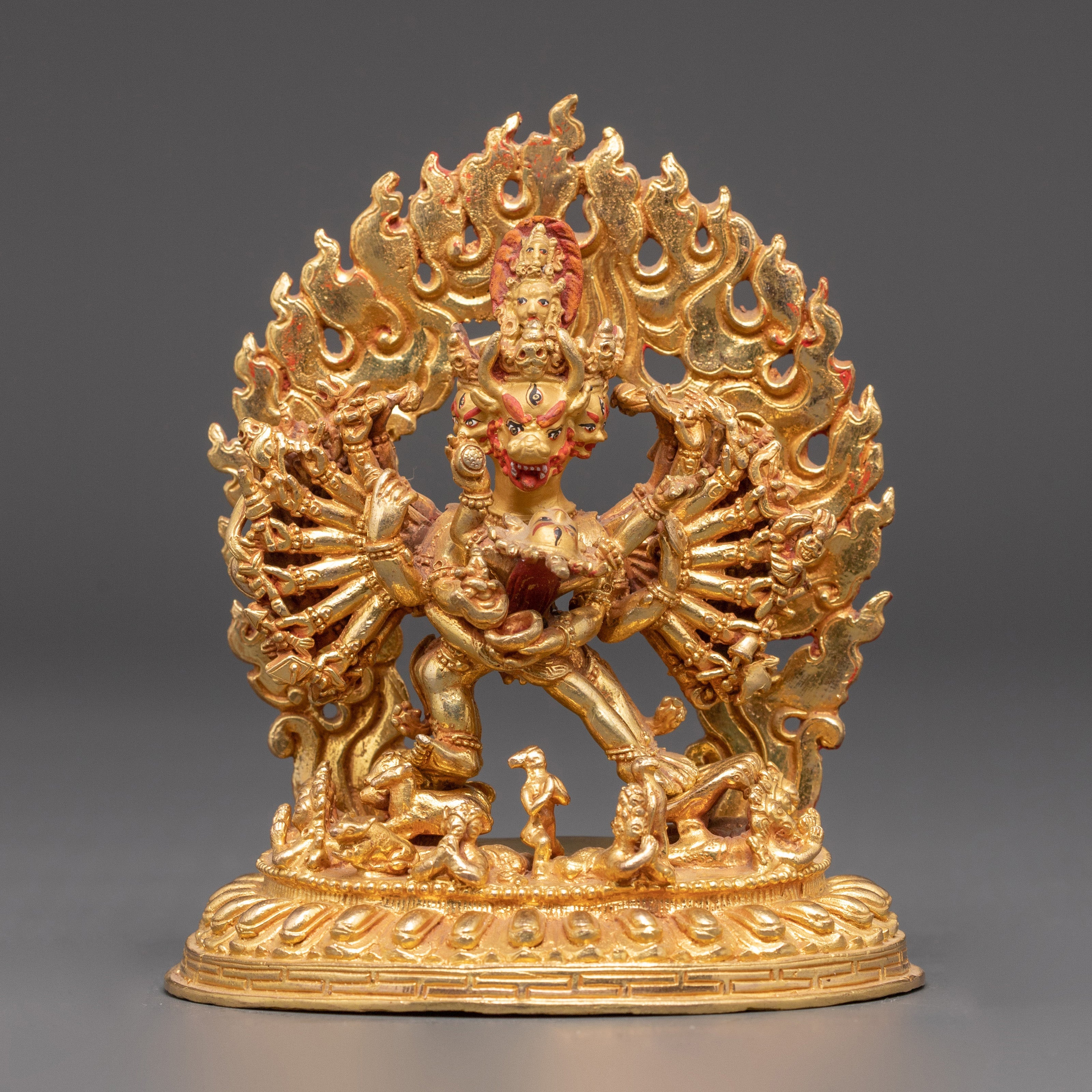 Yamantaka Gold Plated Statue | Tibetan Buddhist Deity Sculpture