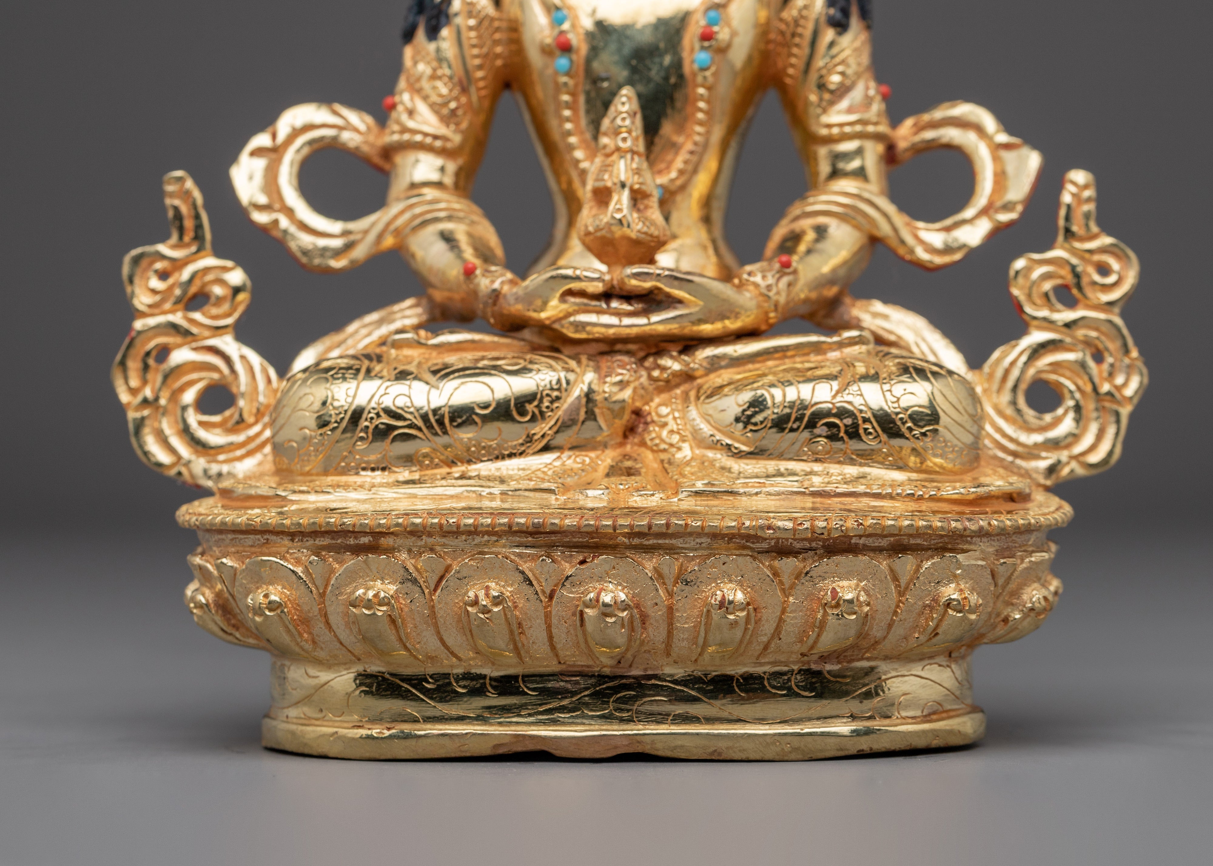 Amitayus Statue in Golden Copper | Himalayan Artwork