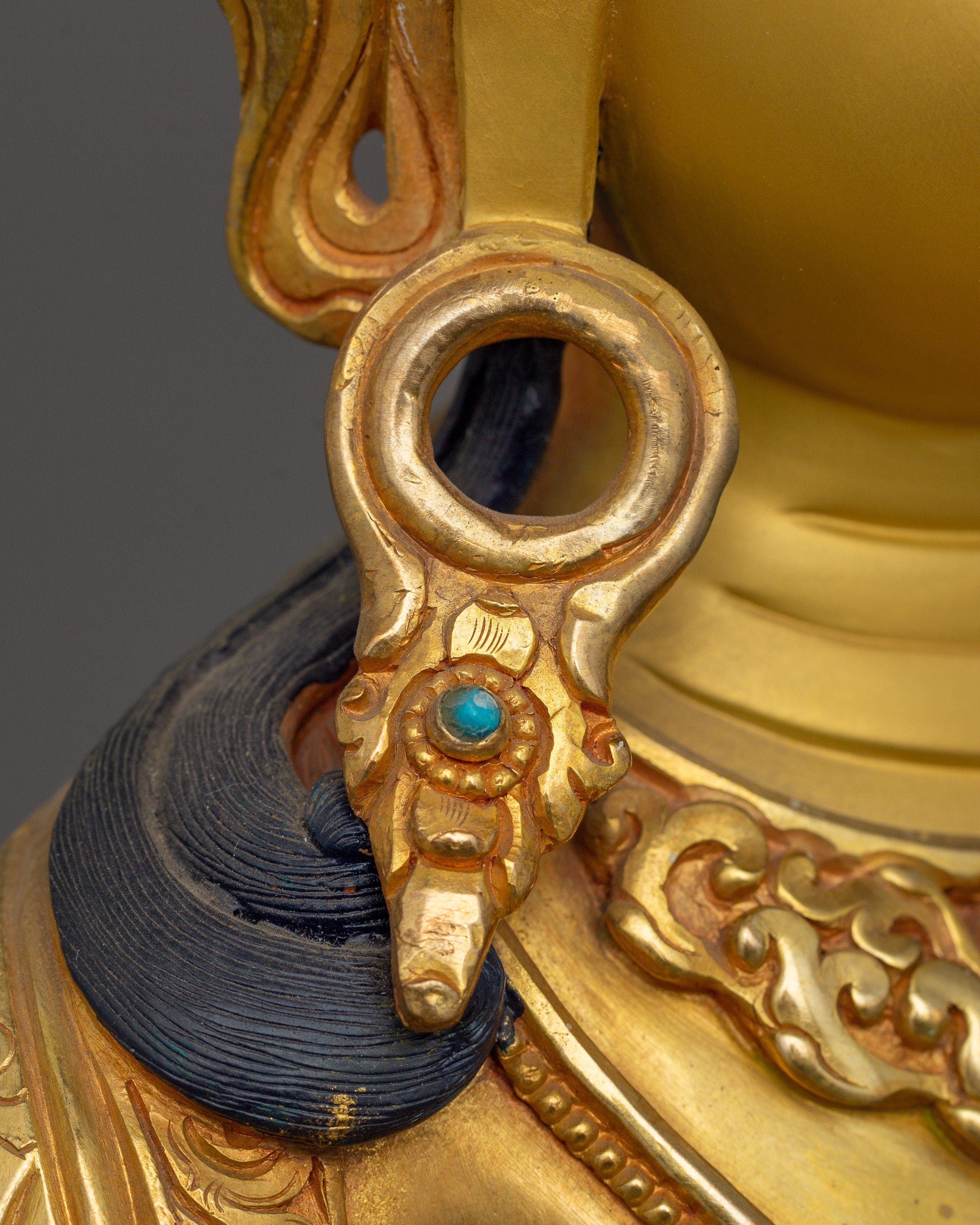 Gold-Gilded Handcrafted Amitayus Statue | Handcrafted Gemstone-Embellished Sculpture