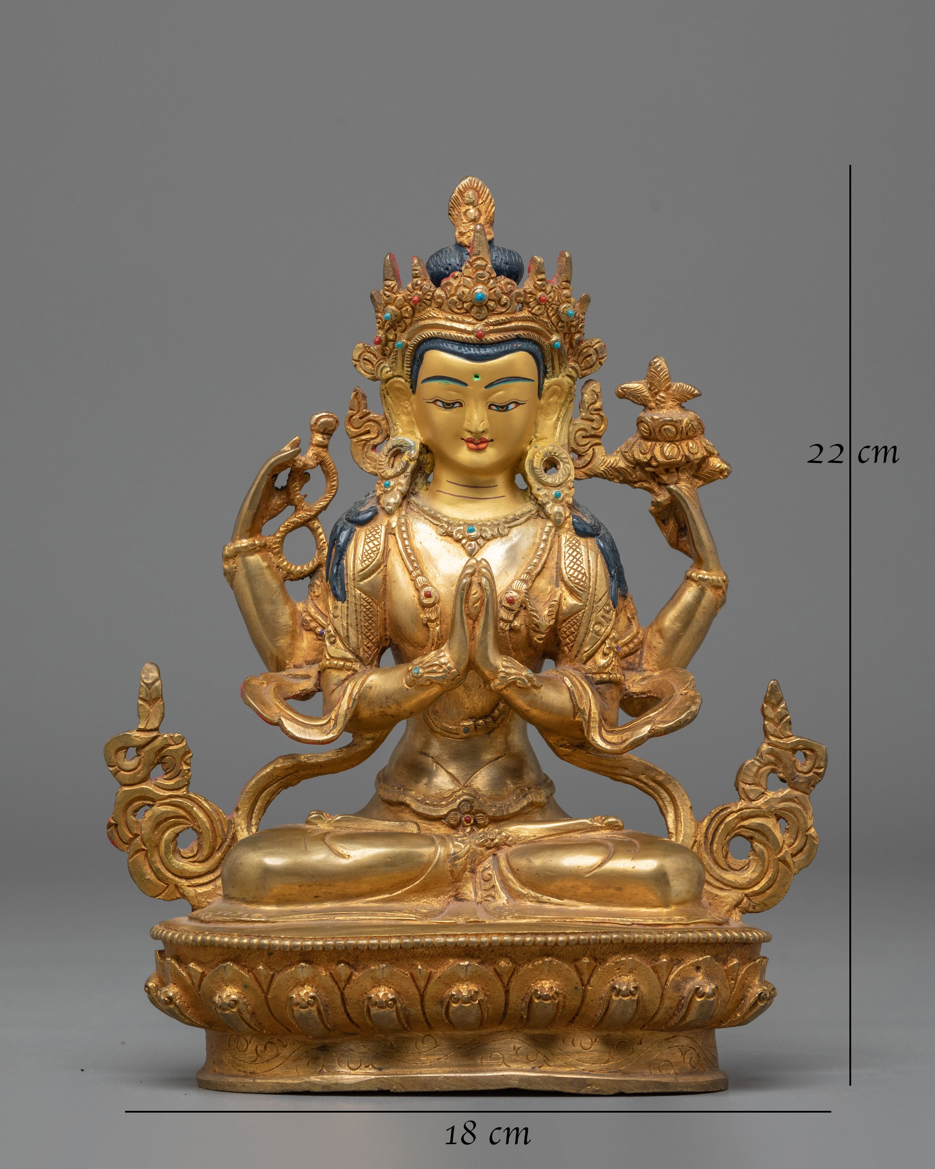Handmade Tibetan Chenrezig Statue | One who Looks With Unwavering Eye