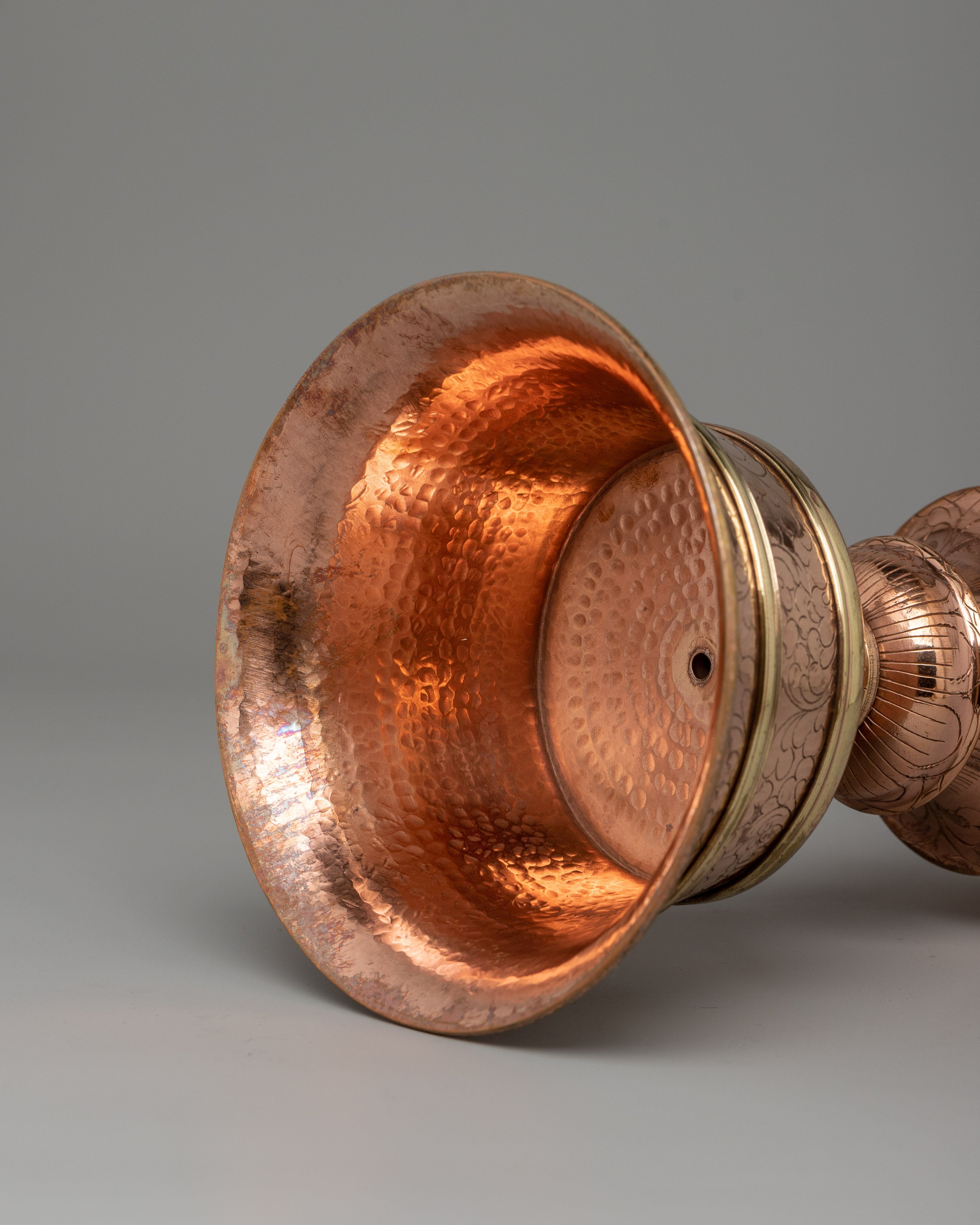 Handcrafted Copper Butter Lamp | Tibetan Light Offering Lamp for Rituals