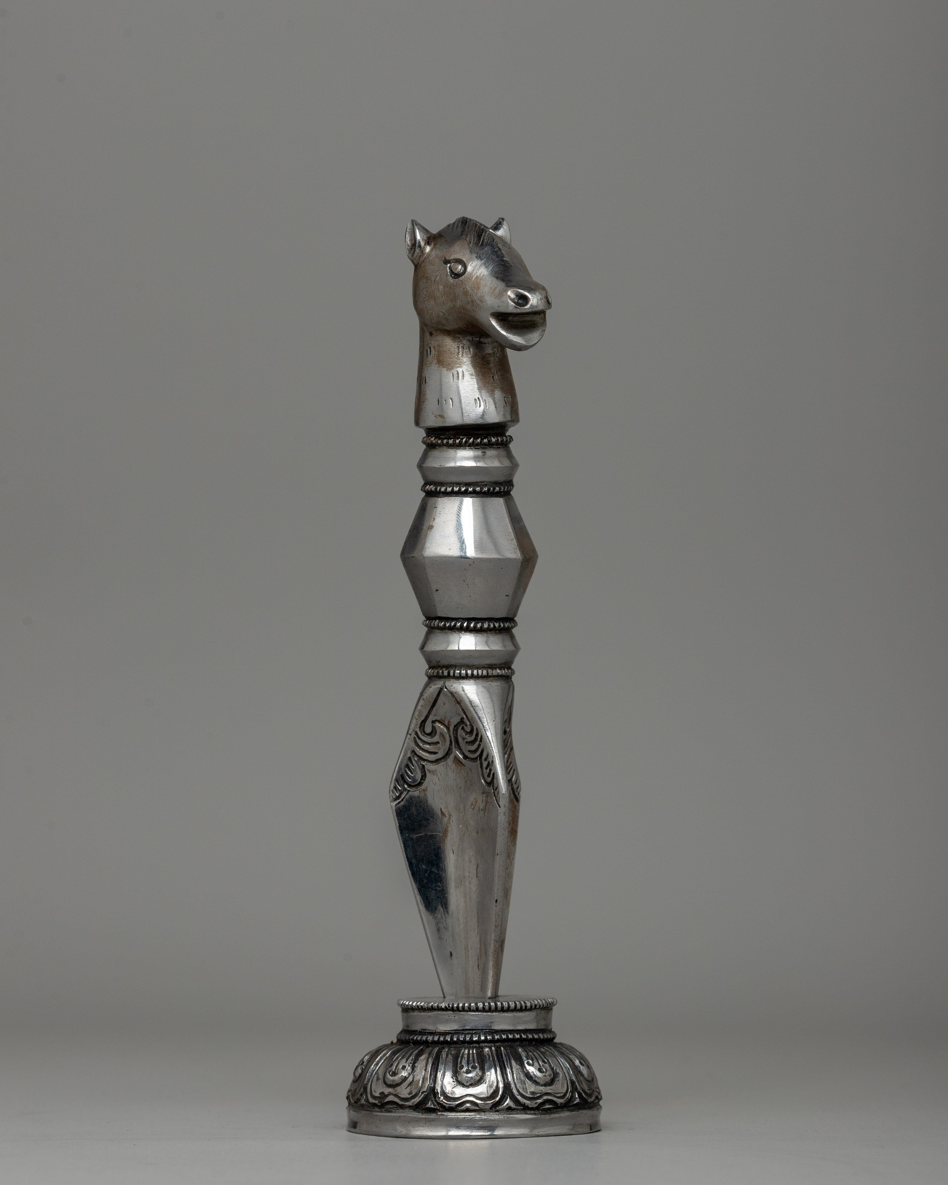 Hand-Carved Horse-Headed Iron Phurba for Ritual Practices |  Spiritual Transformation