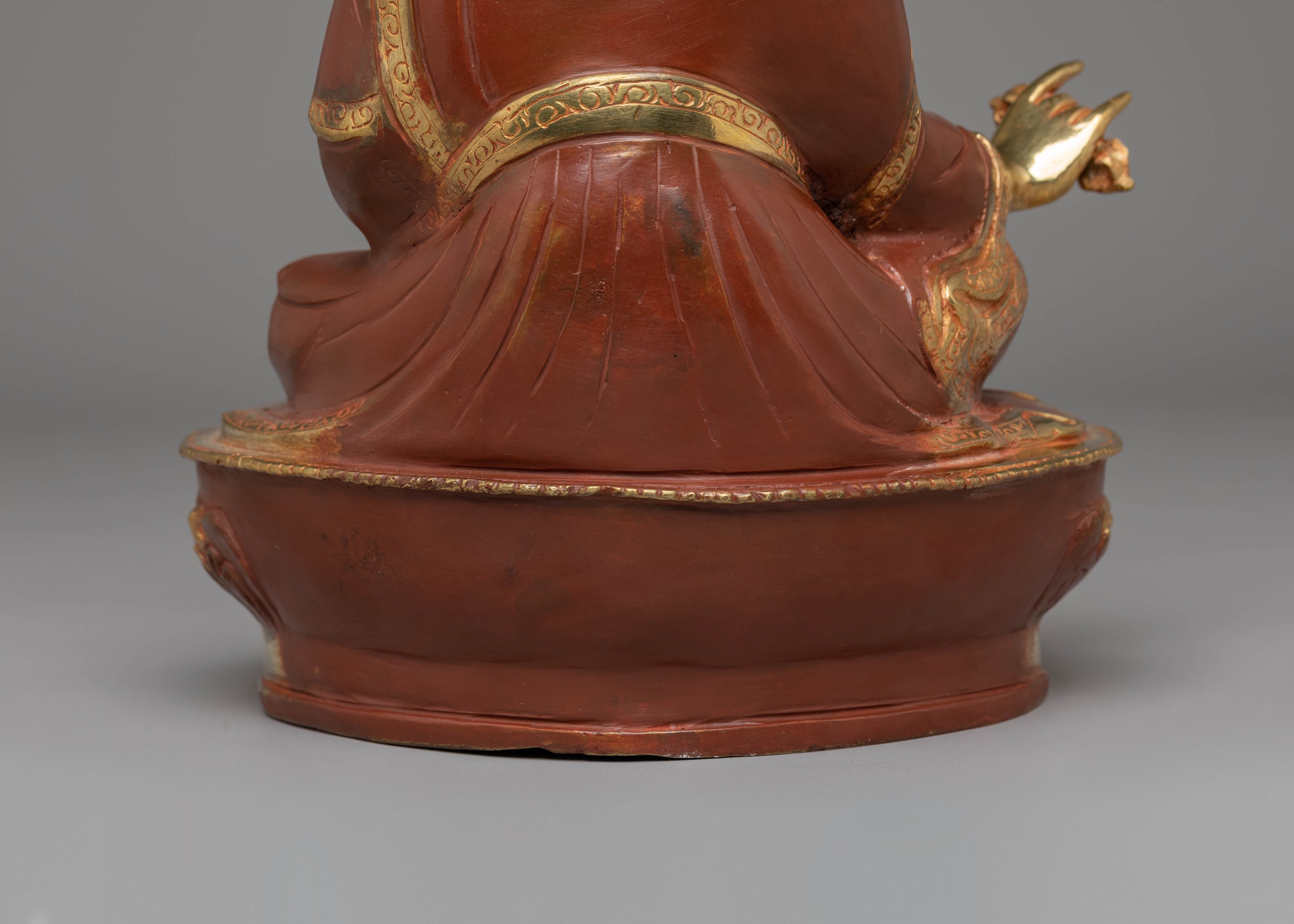 Guru Rinpoche Bodhisattva Sculpture | Fire Gold-Coated with Coral & Turquoise