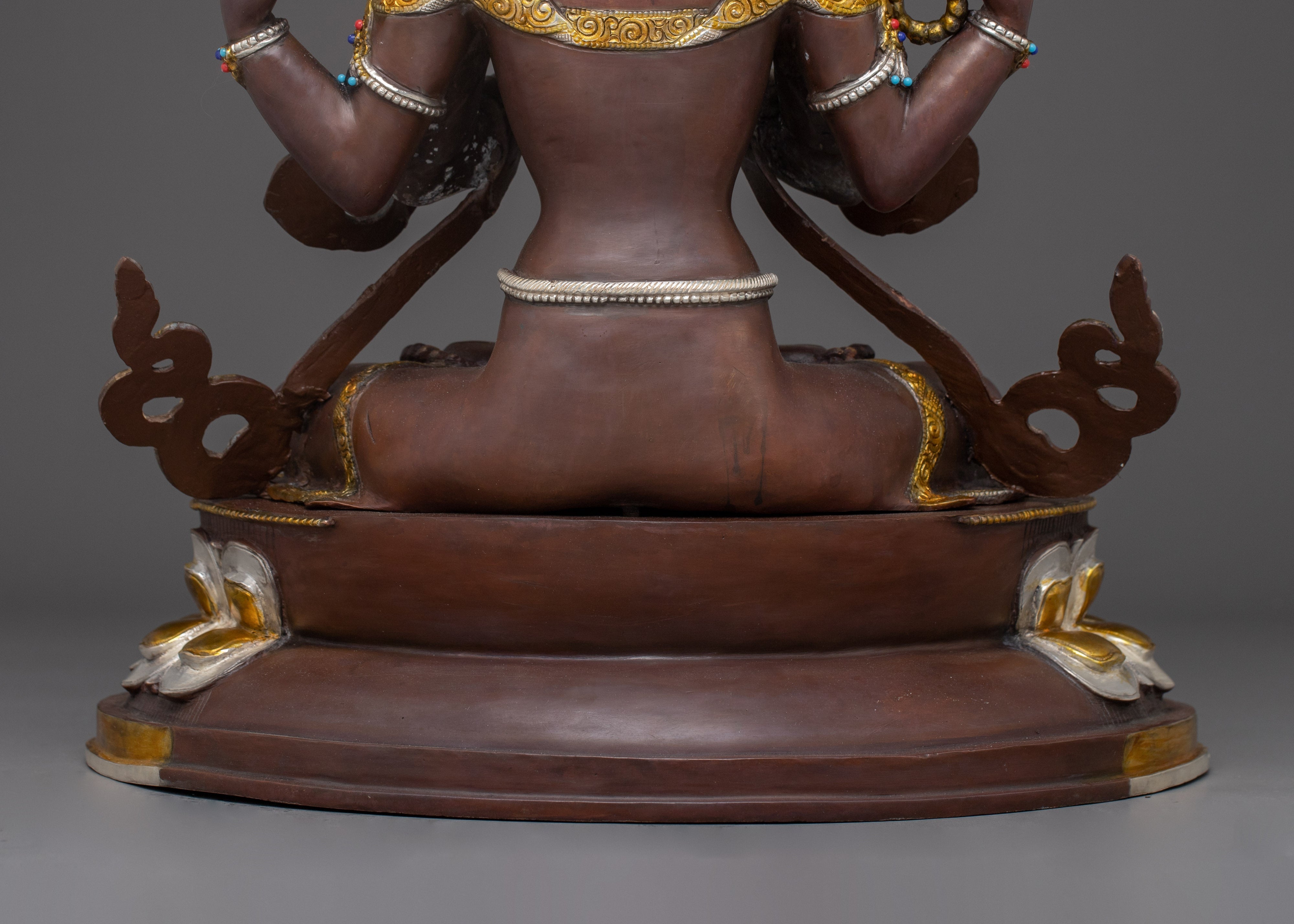 Handcrafted Four-Armed Chenrezig Statue | Oxidized Copper & Gold Plated Figurine