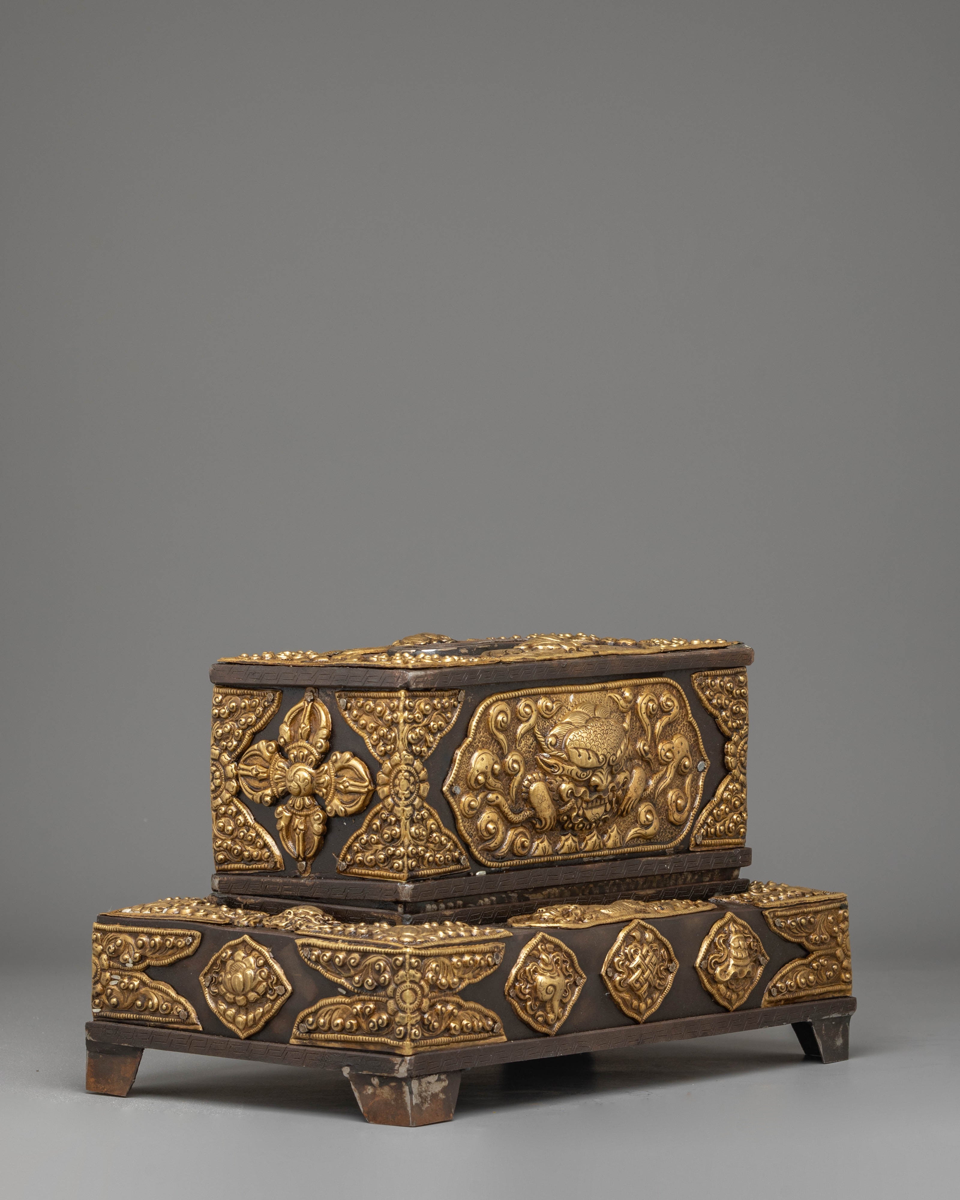 Handcrafted Tibetan Style Gold Tissue Box | Luxury Tibetan Decor