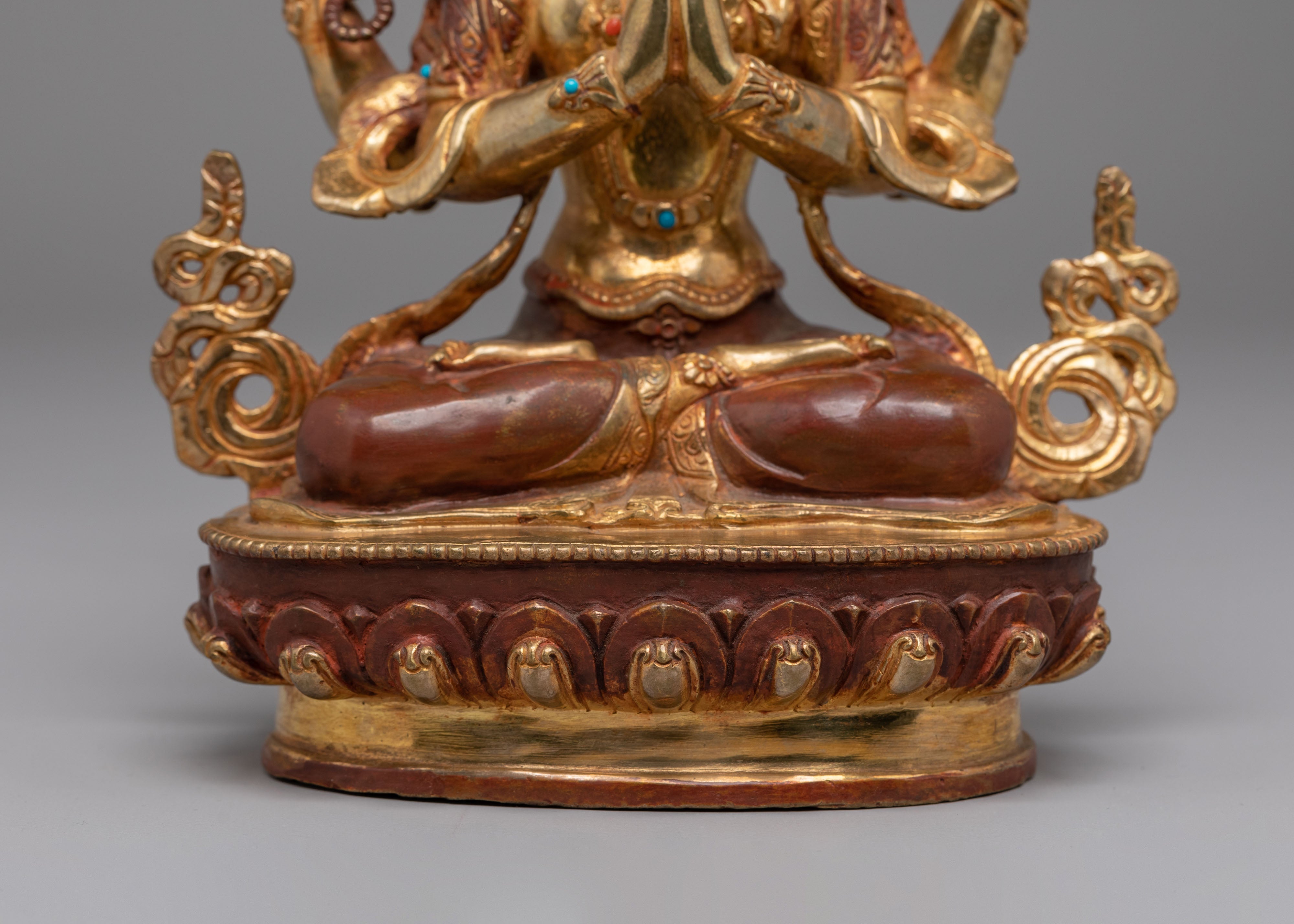 Bodhisattva Chenrezig Sacred Statue | Gold Plated Chenrezig