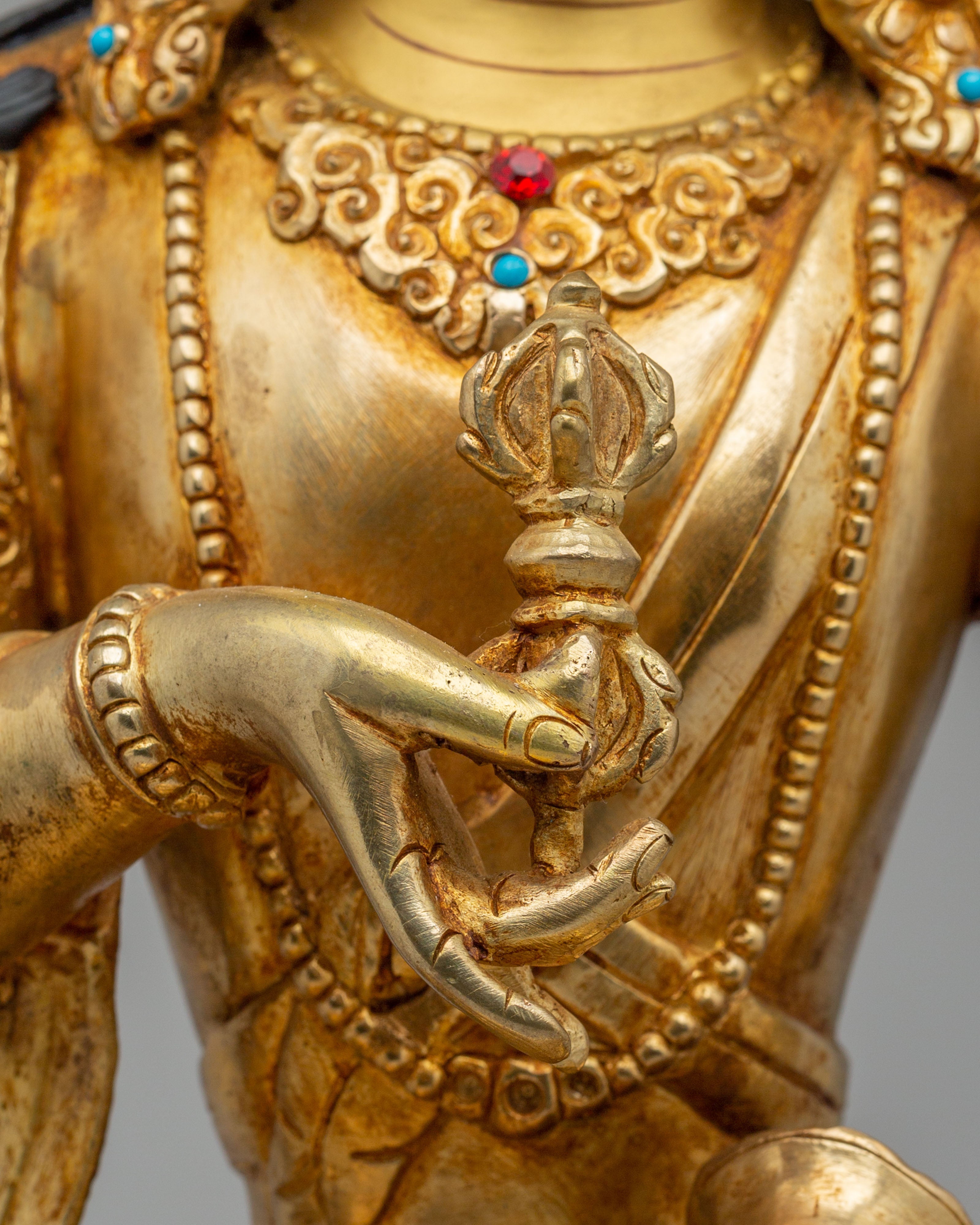 Sacred Tibetan Buddhist Vajrasattva Statue | 24K Gold Plated Copper Sculpture