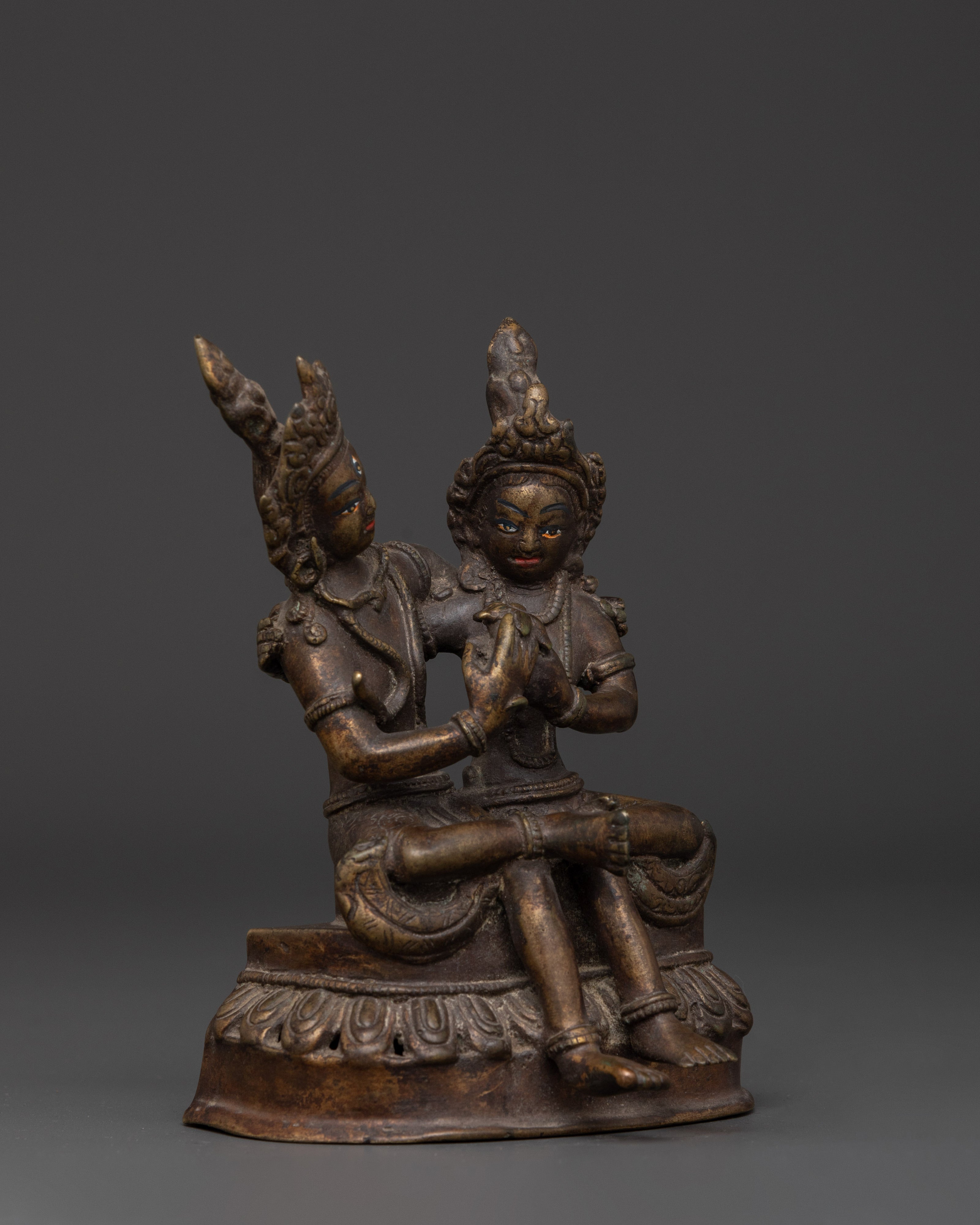 Vintage Bronze Shiva with Consort Statue for Altar & Sacred Decor