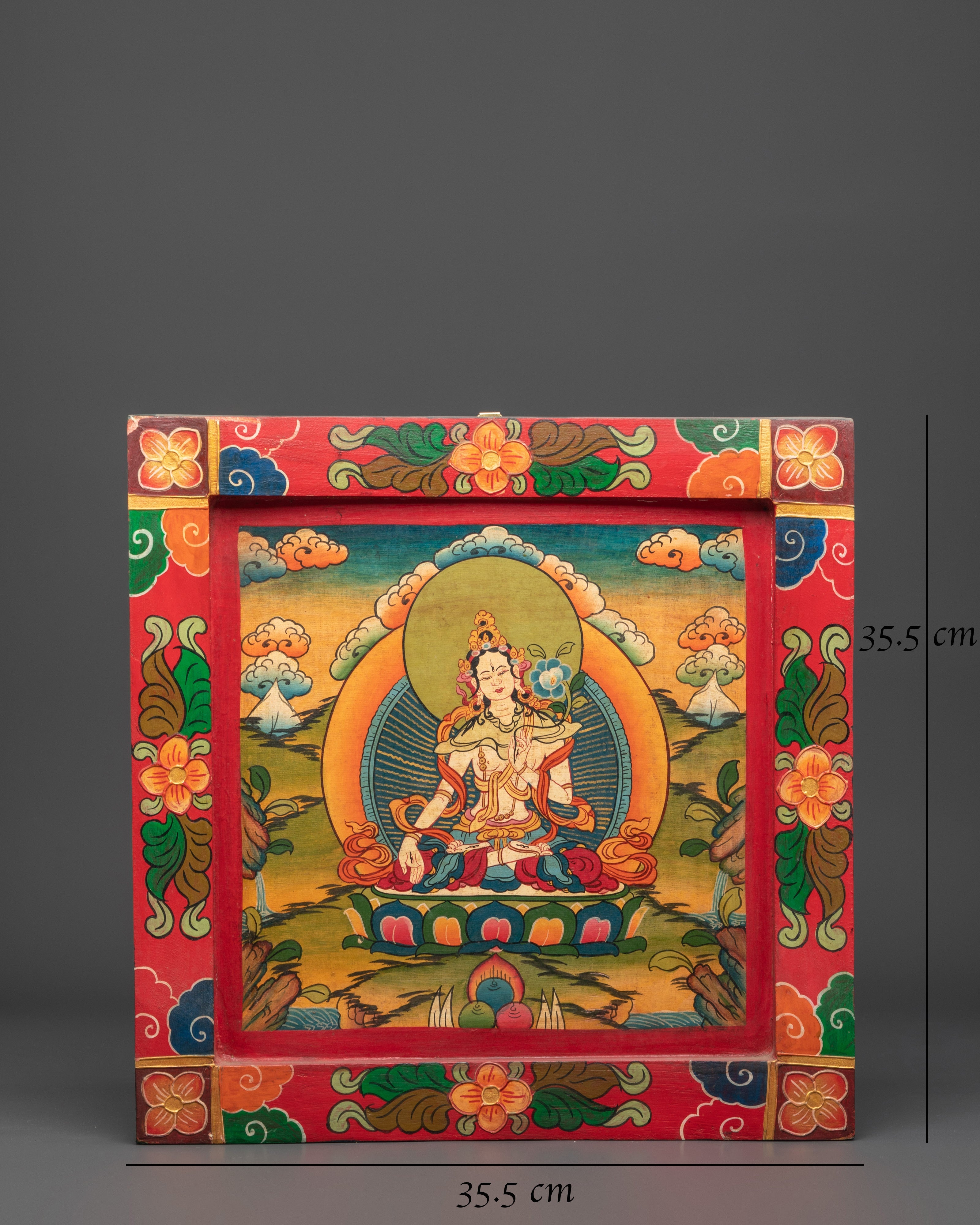 Handcrafted White Tara Wall Art | Tibetan Spiritual Goddess Painting on Wood
