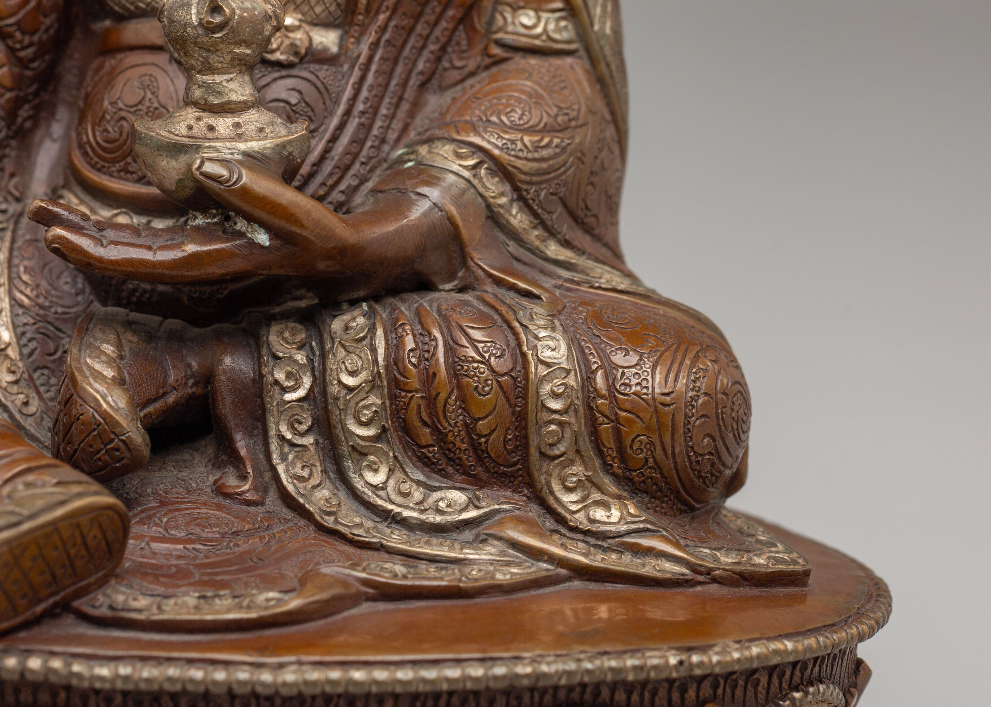Handcrafted Ritual Guru Rinpoche Statue | Oxidized Copper Meditation Altar Sculpture