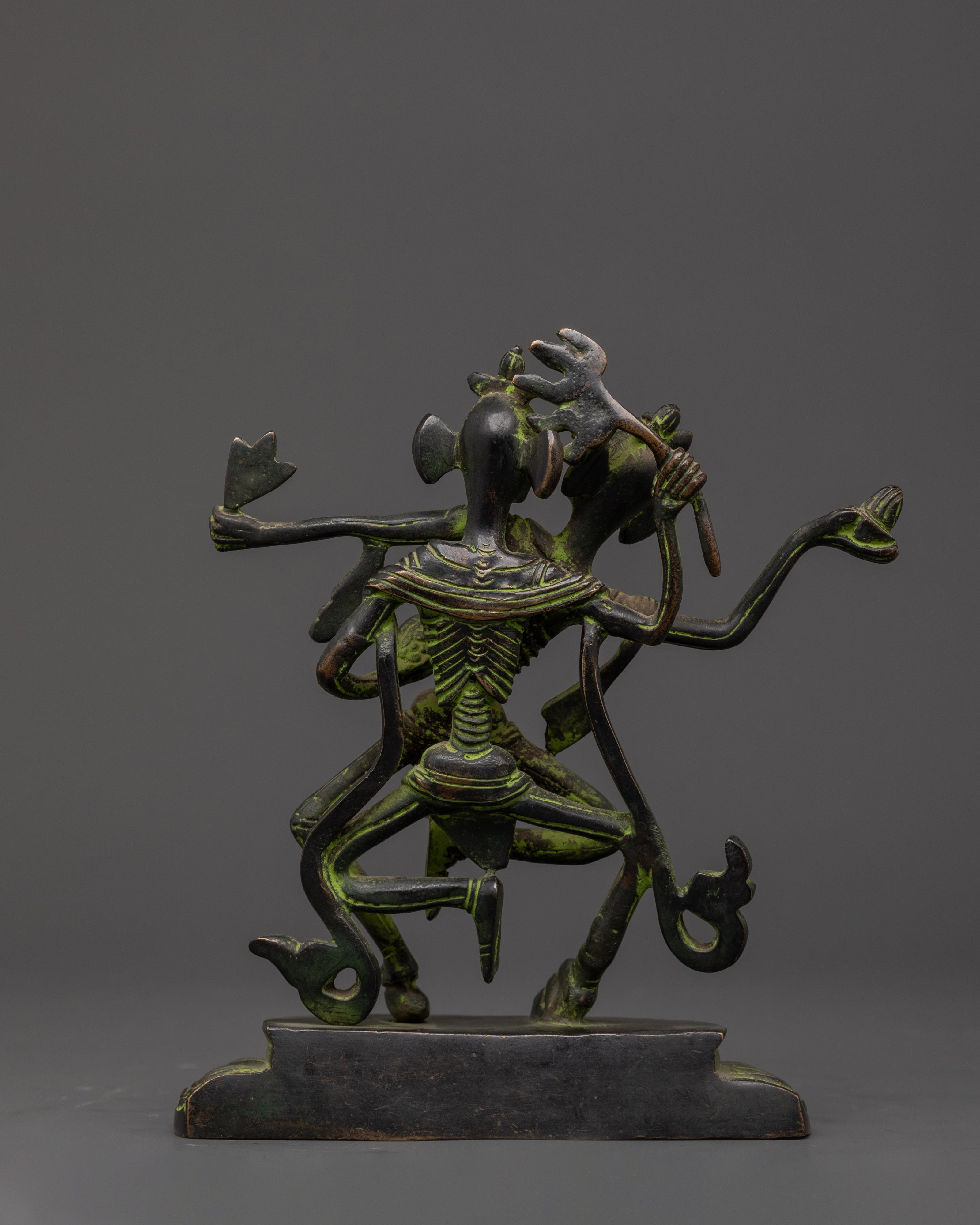 Oxidized Brass Chitipati Statue | Dancing Skeleton Deities of Impermanence