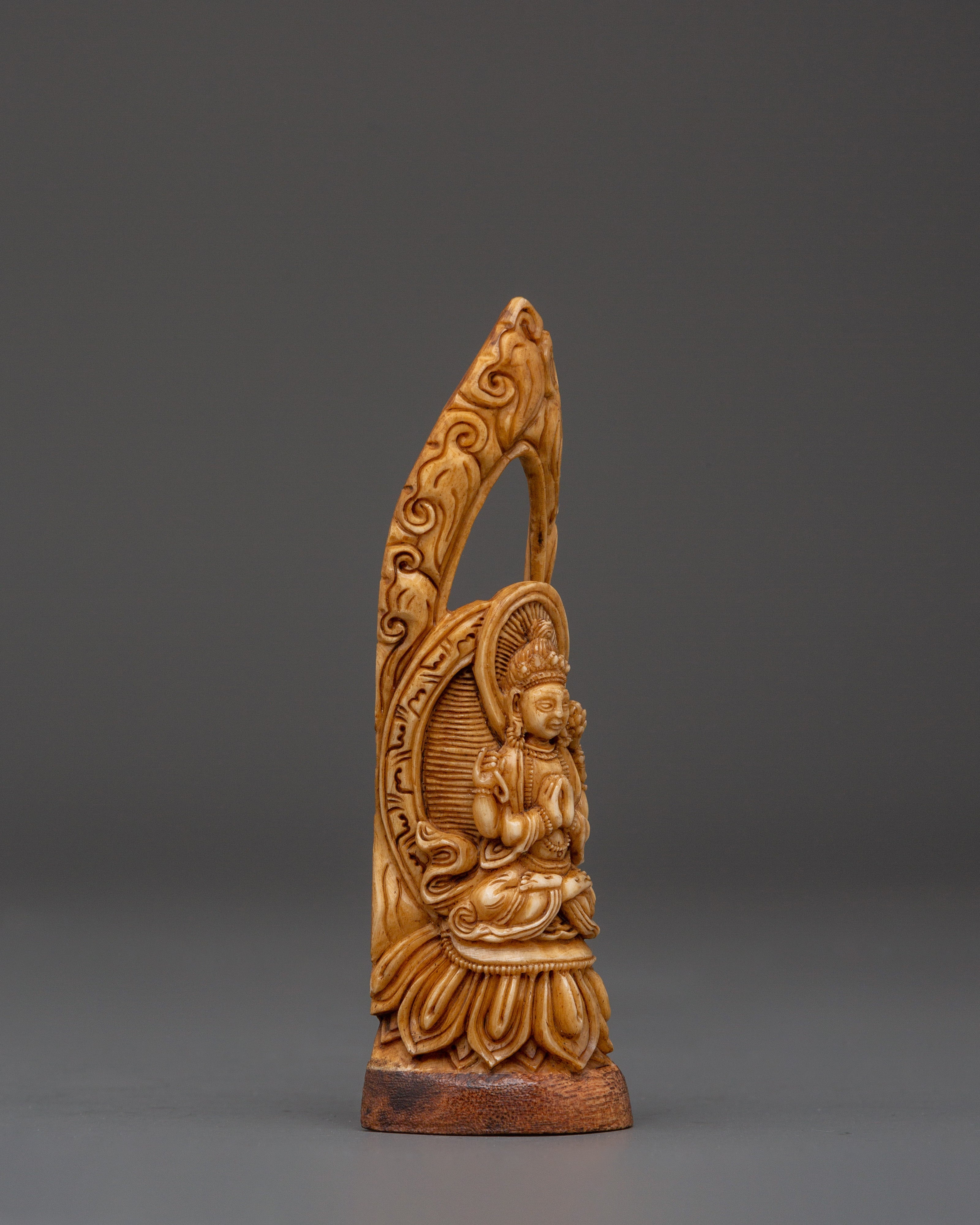 Chenrezig Bone Hand-carved Statue | Four-Armed Avalokiteshvara