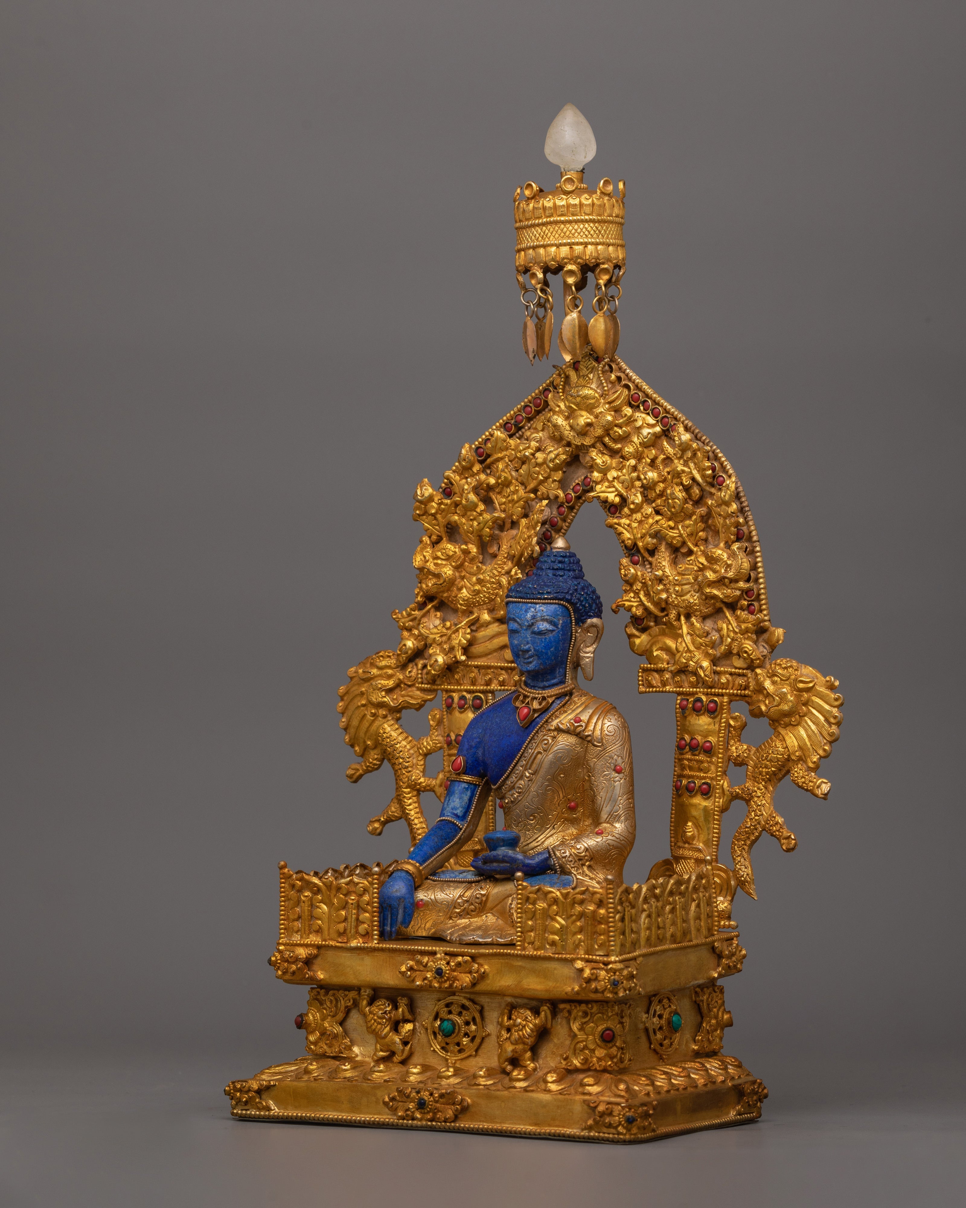 Lapis Stone Shakyamuni Buddha Statue | 24K Gold Gilded Artwork