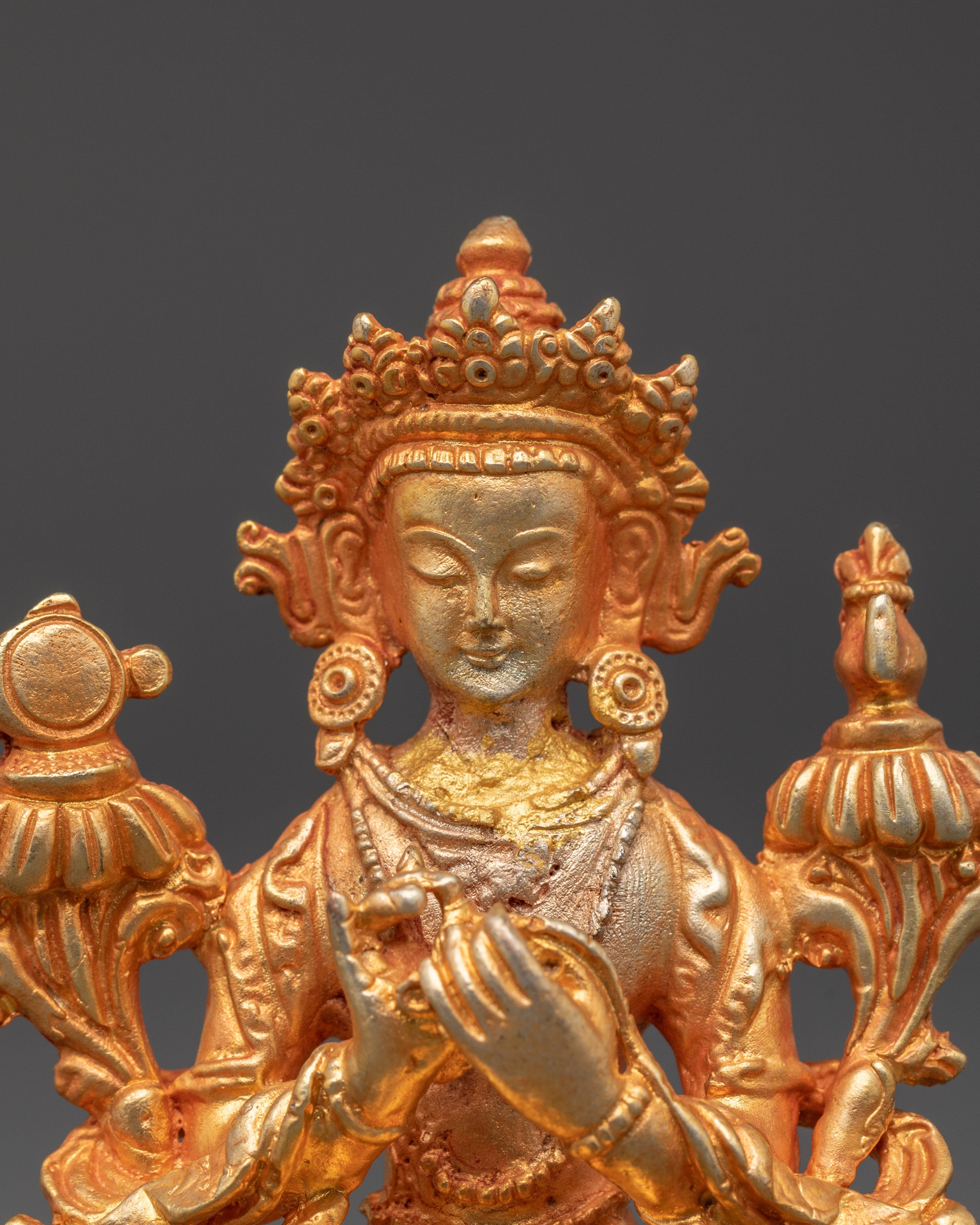 Handcrafted Maitreya Buddha Deity Sculpture | Gold Plated Copper Buddha Figurine