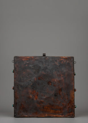 Hand-Carved Flag Stamp of Guru Rinpoche in Copper and Wood | Meditation and Rituals