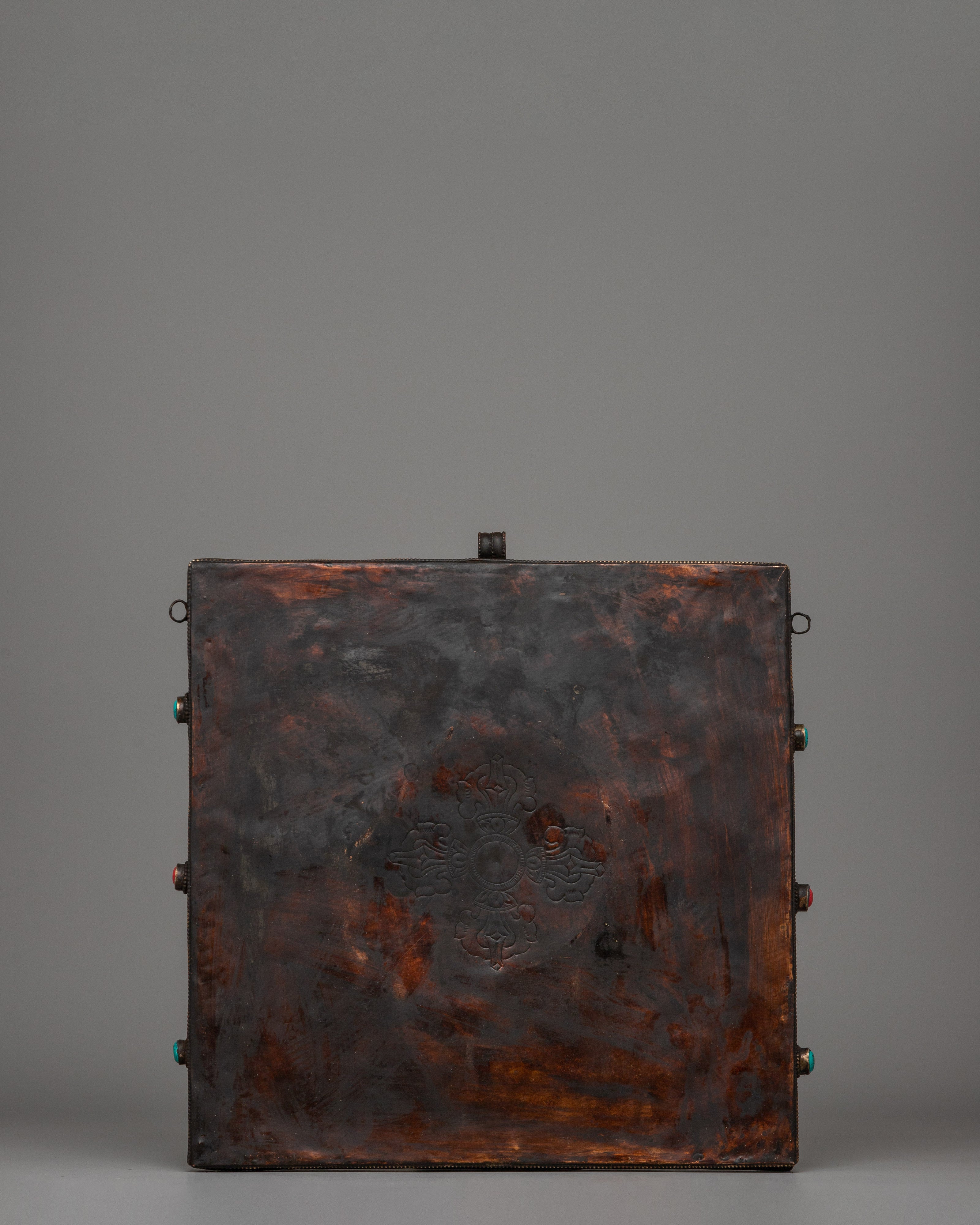 Hand-Carved Flag Stamp of Guru Rinpoche in Copper and Wood | Meditation and Rituals